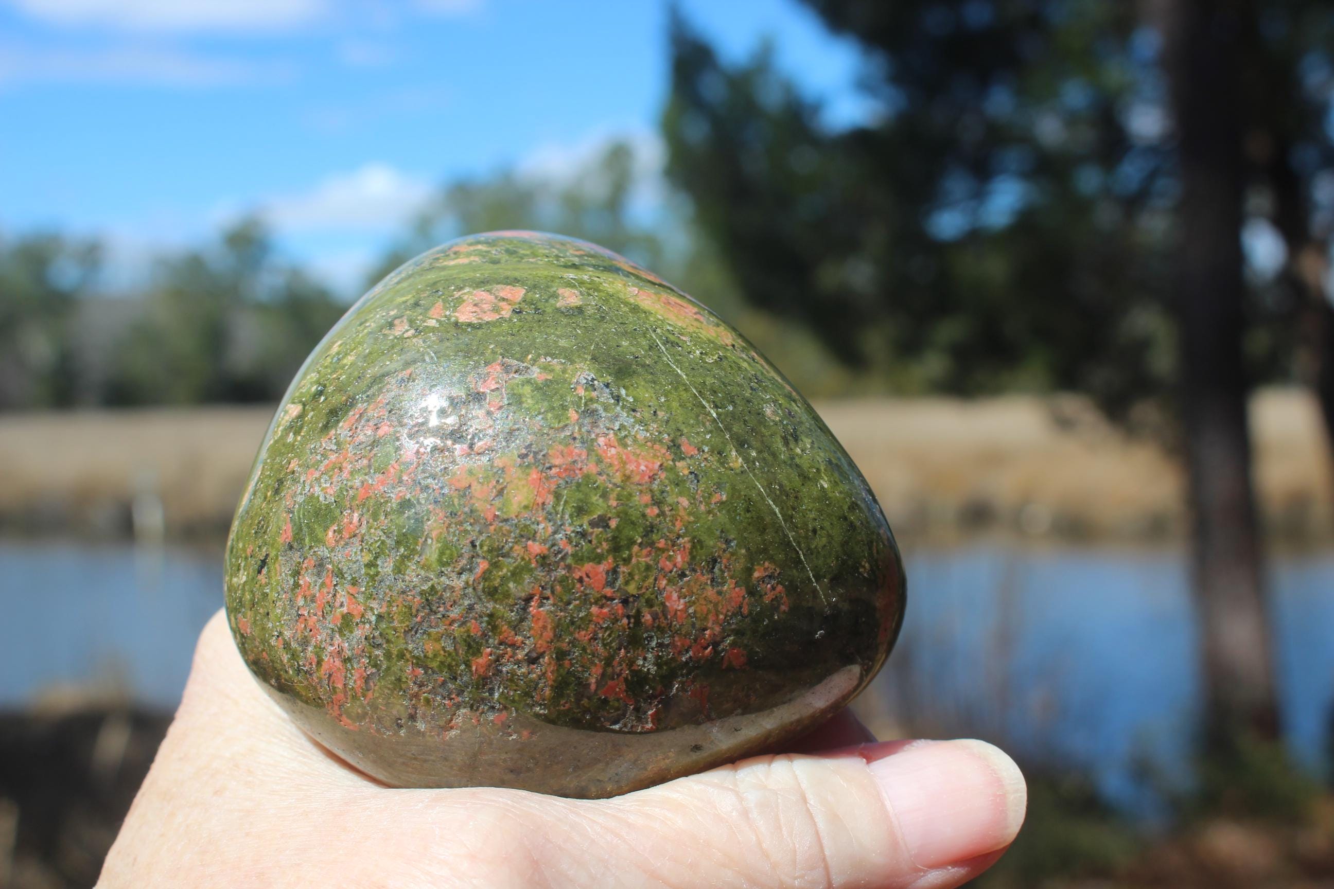 Unakite Large Free form Specimen, Polished Unakite Therapy Stone, Meditation Rooms, Perfect Rockhound Paperweight, Gemstone Collectible!