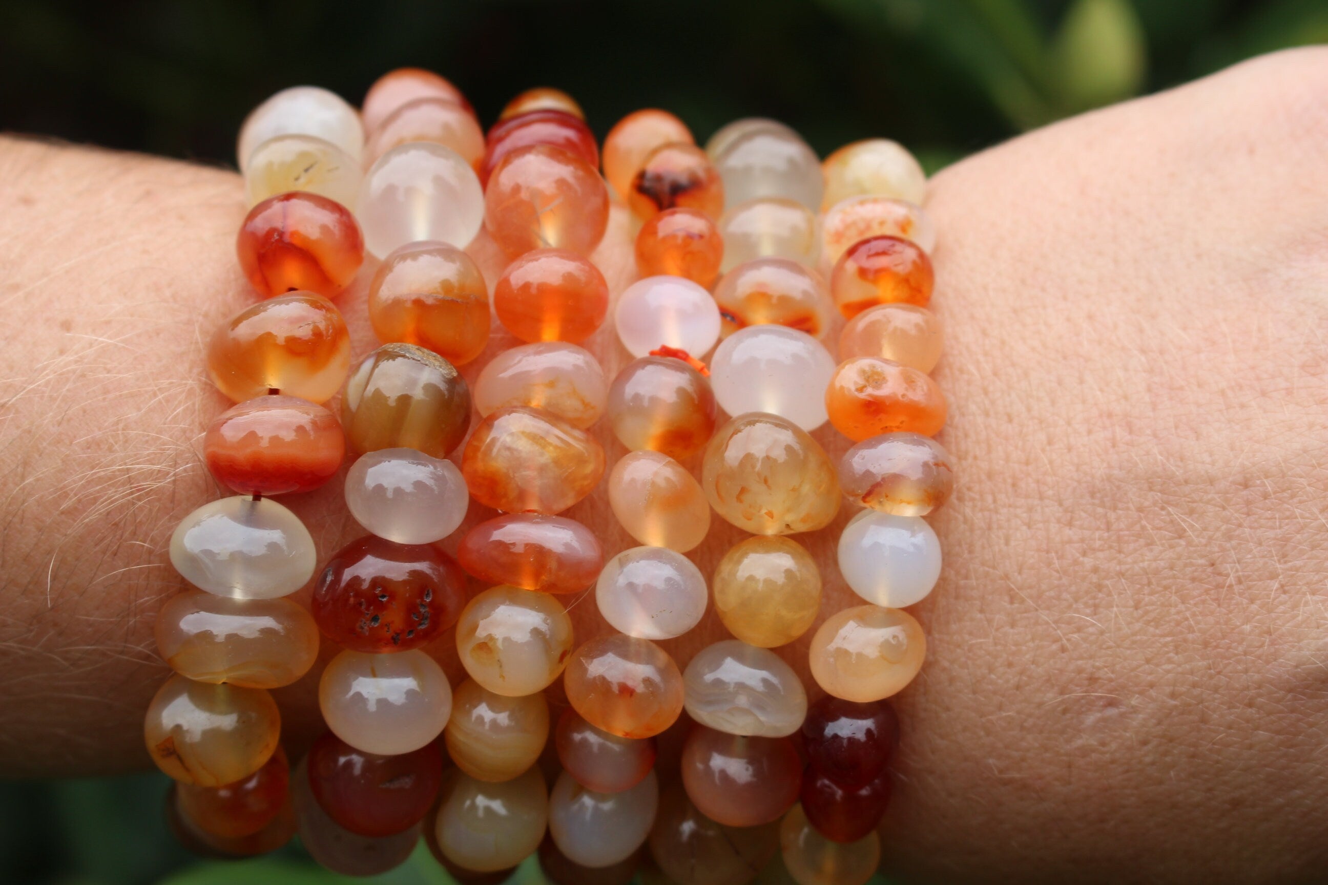 Handmade Carnelian Stretch Bracelet, Fits Most Wrists, Crystal-Gemstone, Natural Orange Color, Chakra Jewelry. Great gift under 10!