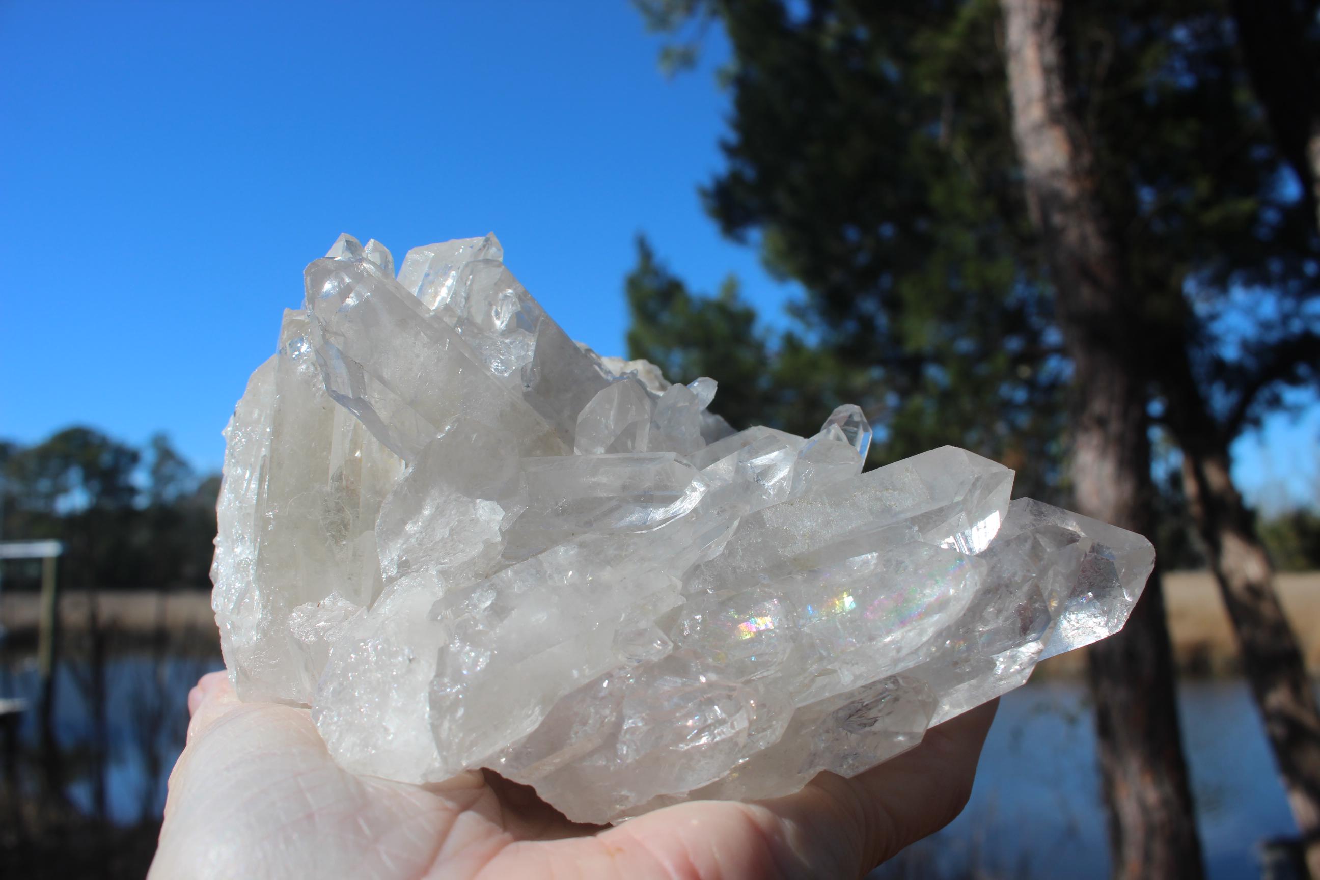Quartz Crystal Cluster, Clear Raw Natural Specimen.  Large Sparkling Terminations, for Yoga Meditation Rooms, Boho Home Décor, Collections!