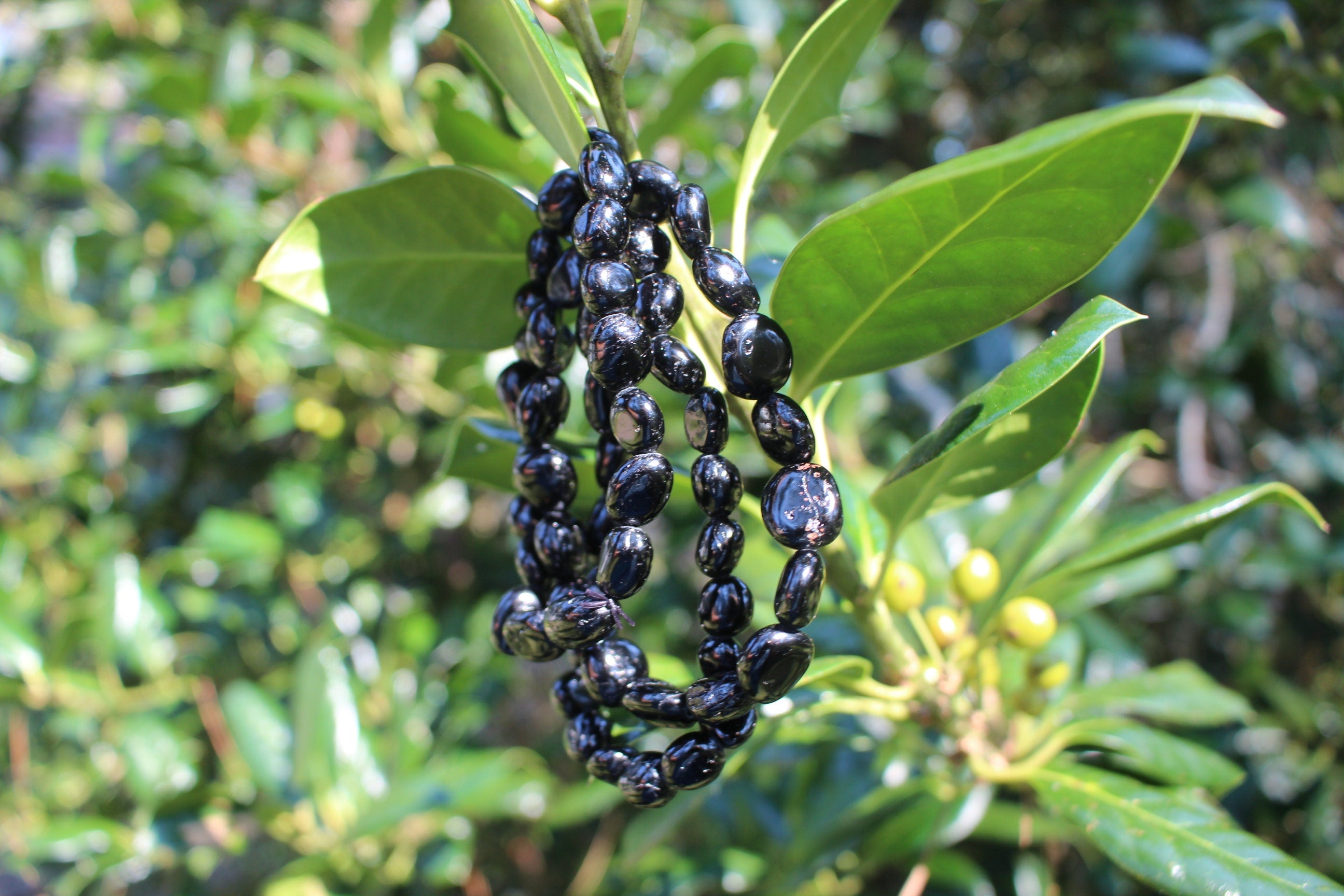 Black Obsidian Beaded Stretch Bracelet, Fits Most Wrists, Nice Polish. Round Crystal-Gemstone Jewelry, Jet Black Color.