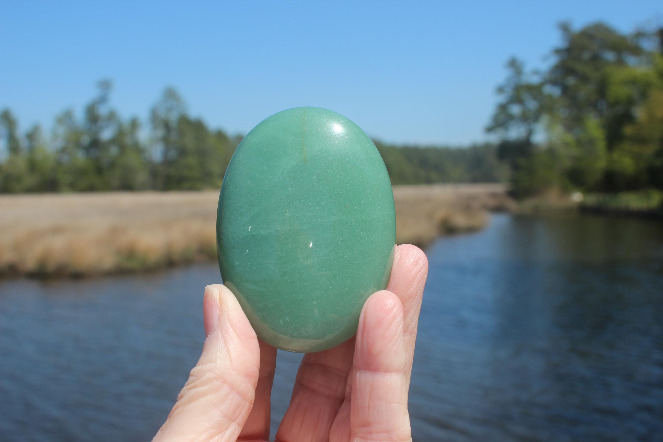 Crystal Prehnite Palm Stone, Worry Stone, Large Smooth Polished Gemstone Specimen. Meditation, Altars, Crystal Grids.