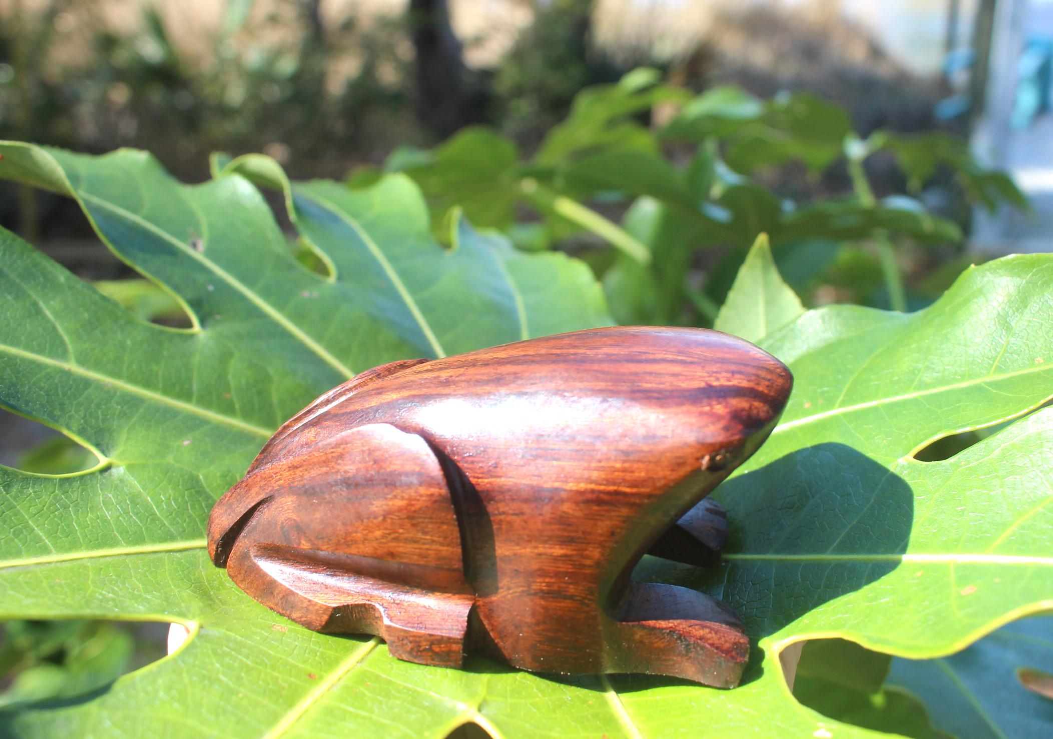 Large Rustic Hand Carved Wood Frogs, Woodland Animal Turtle Figurine, Totem Animal for Altars- Home Décor.