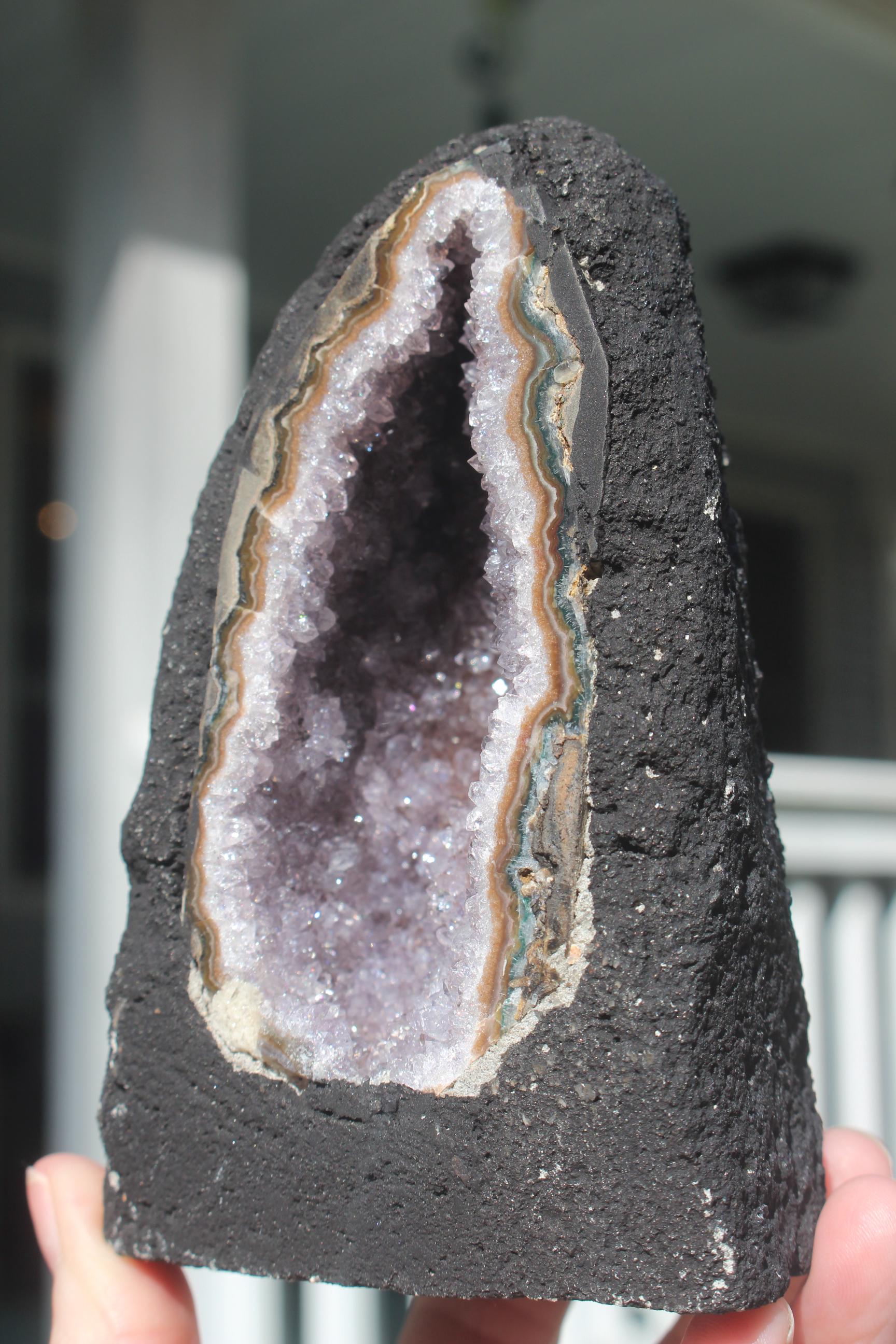 Amethyst Geode Crystal Cave, Hollow Geode Specimen. Boho Home Décor