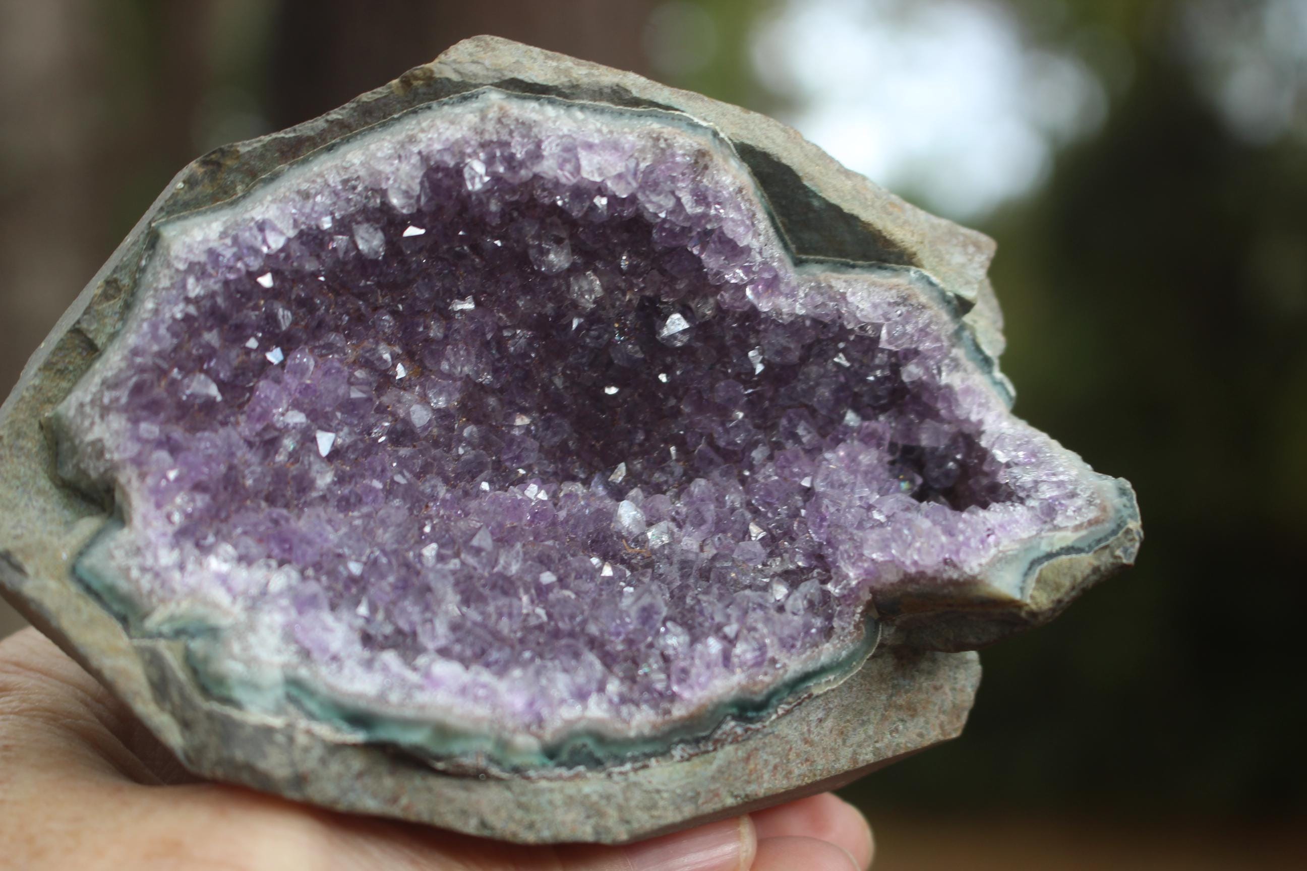 Amethyst Geode Crystal Gemstone, Purple Specimen, for Boho Décor. Yoga-Meditation Space.