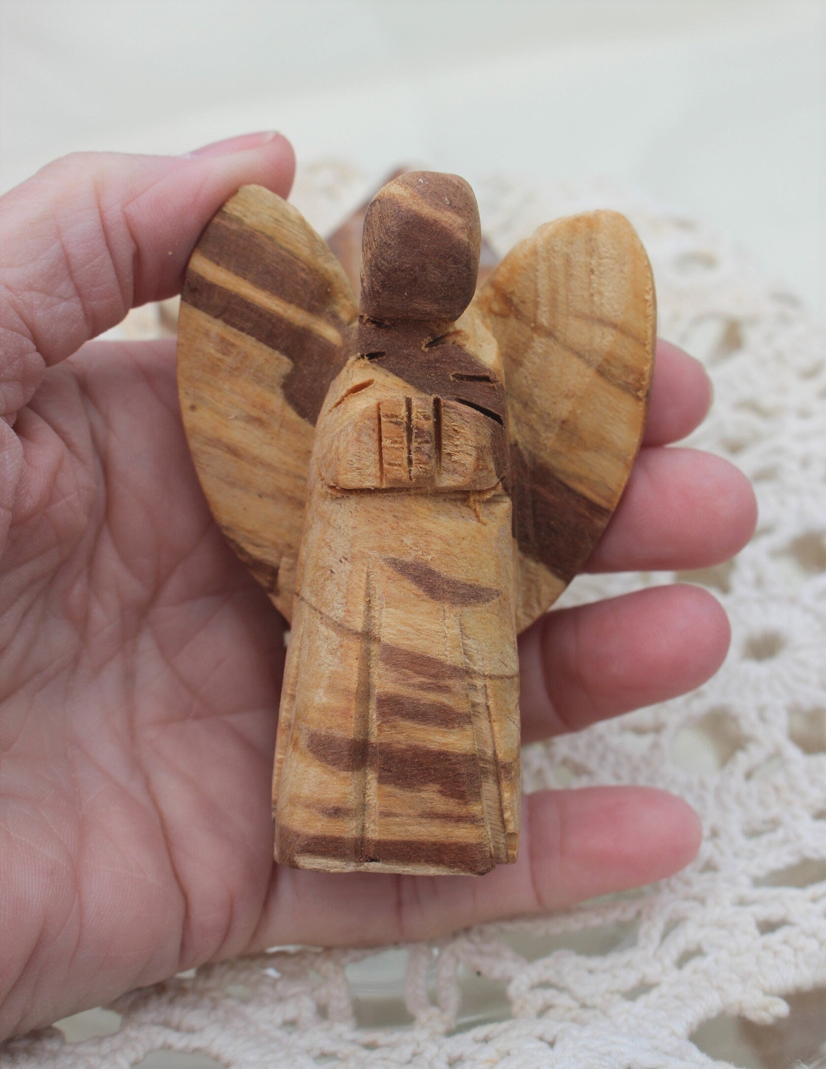 Hand Carved Two In. Wooden Angel from Palo Santo Wood, Natural Aroma-Sustainably Harvested. Holy-wood.