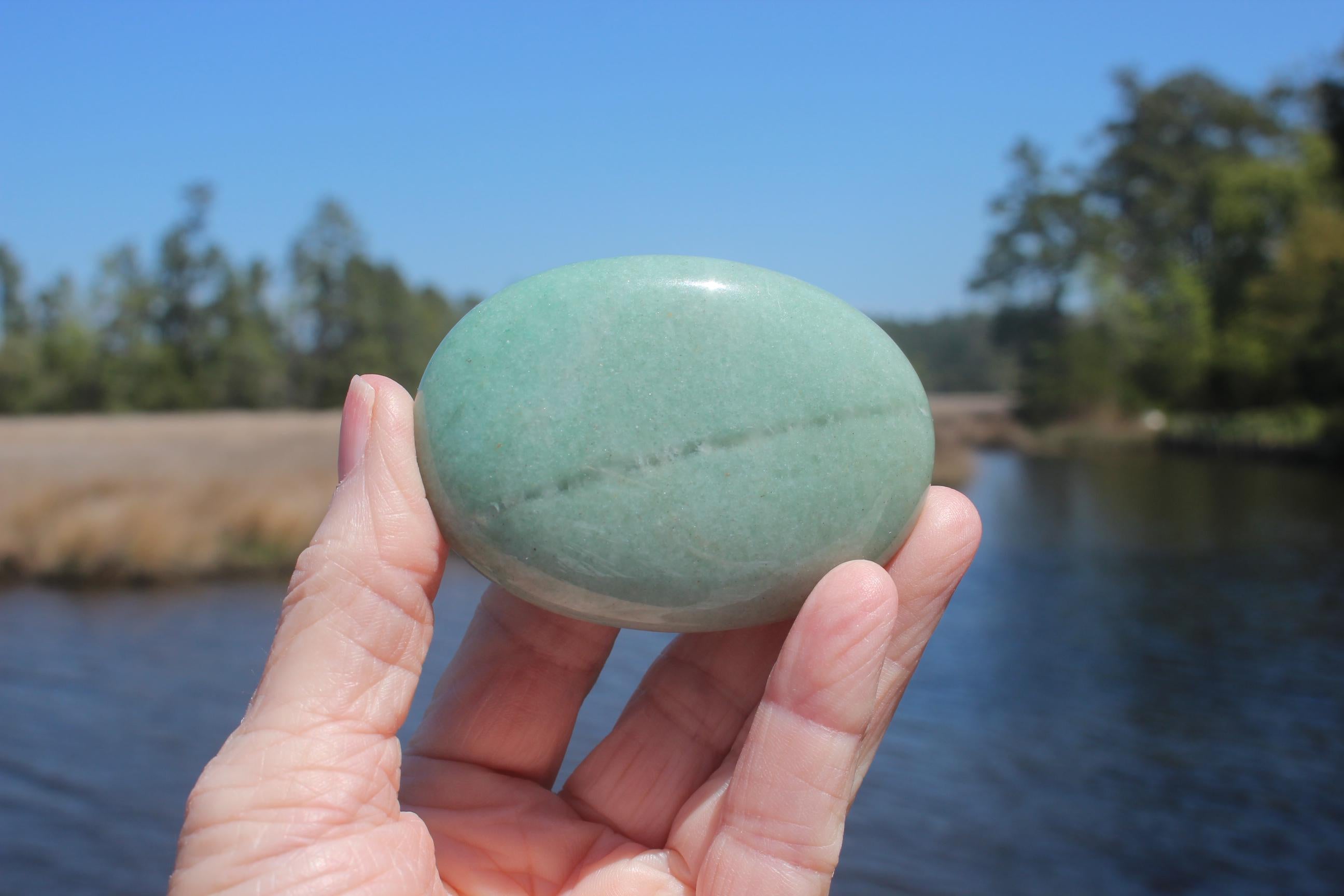 Crystal Prehnite Palm Stone, Worry Stone, Large Smooth Polished Gemstone Specimen. Meditation, Altars, Crystal Grids.