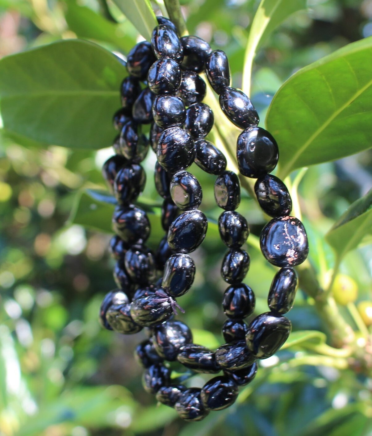 Black Obsidian Beaded Stretch Bracelet, Fits Most Wrists, Nice Polish. Round Crystal-Gemstone Jewelry, Jet Black Color.