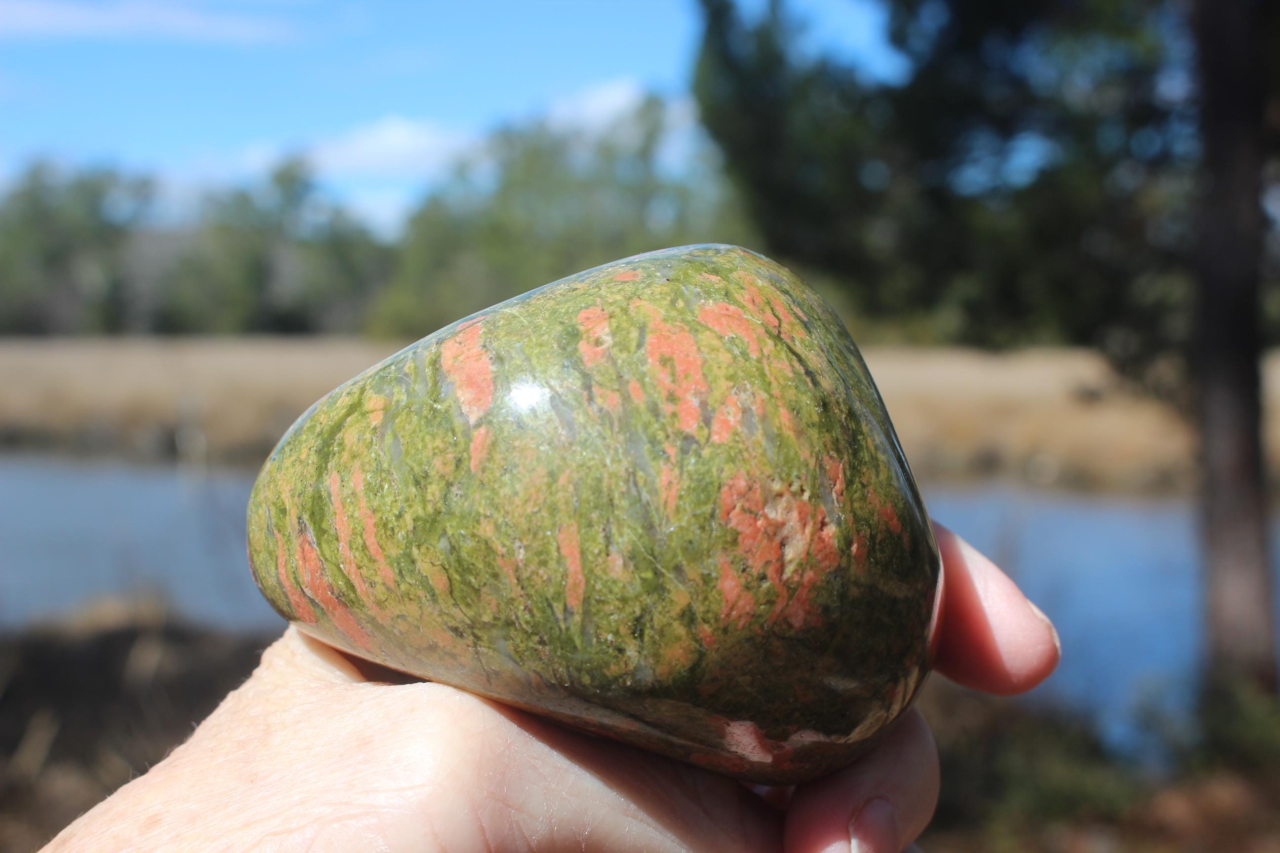 Unakite Large Free form Specimen, Polished Unakite Therapy Stone, Meditation Rooms, Perfect Rockhound Paperweight, Gemstone Collectible!