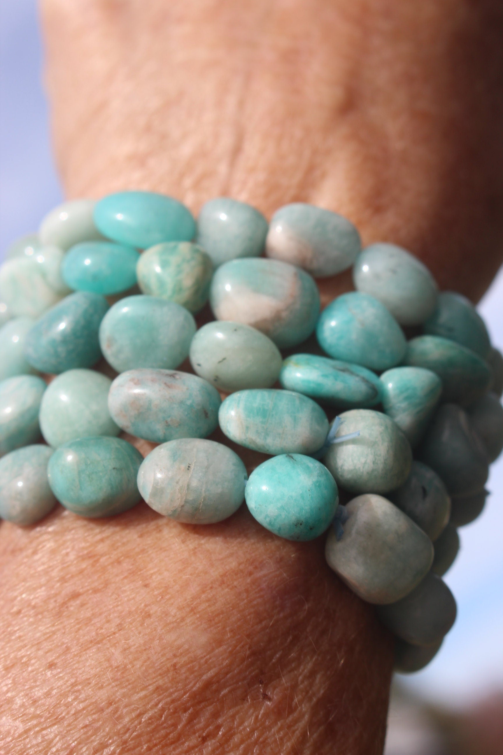 Amazonite Stretch Bracelet, Seafoam Green Crystal Gemstone Bling. Fits Most Wrists, Chakra Yoga Jewelry,