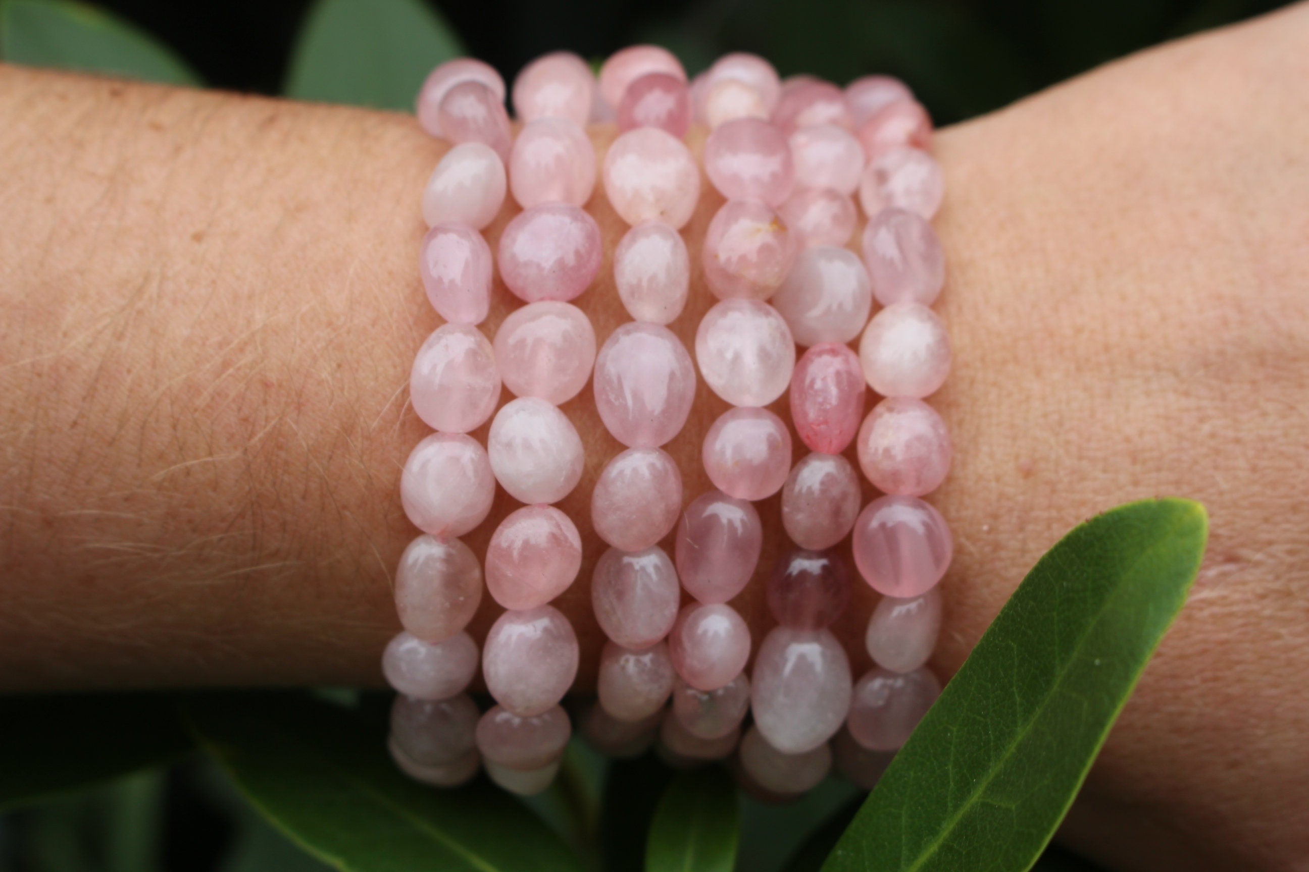 Minimalist Rose Quartz Beaded Bracelet, Polished Gemstone Stretchy Bracelet, Natural Pink Color, Chakra Crystal Jewelry, Fits most wrists.