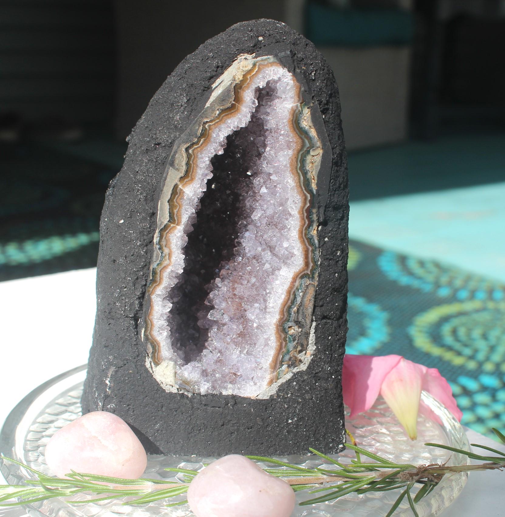 Amethyst Geode Crystal Cave, Hollow Geode Specimen. Boho Home Décor