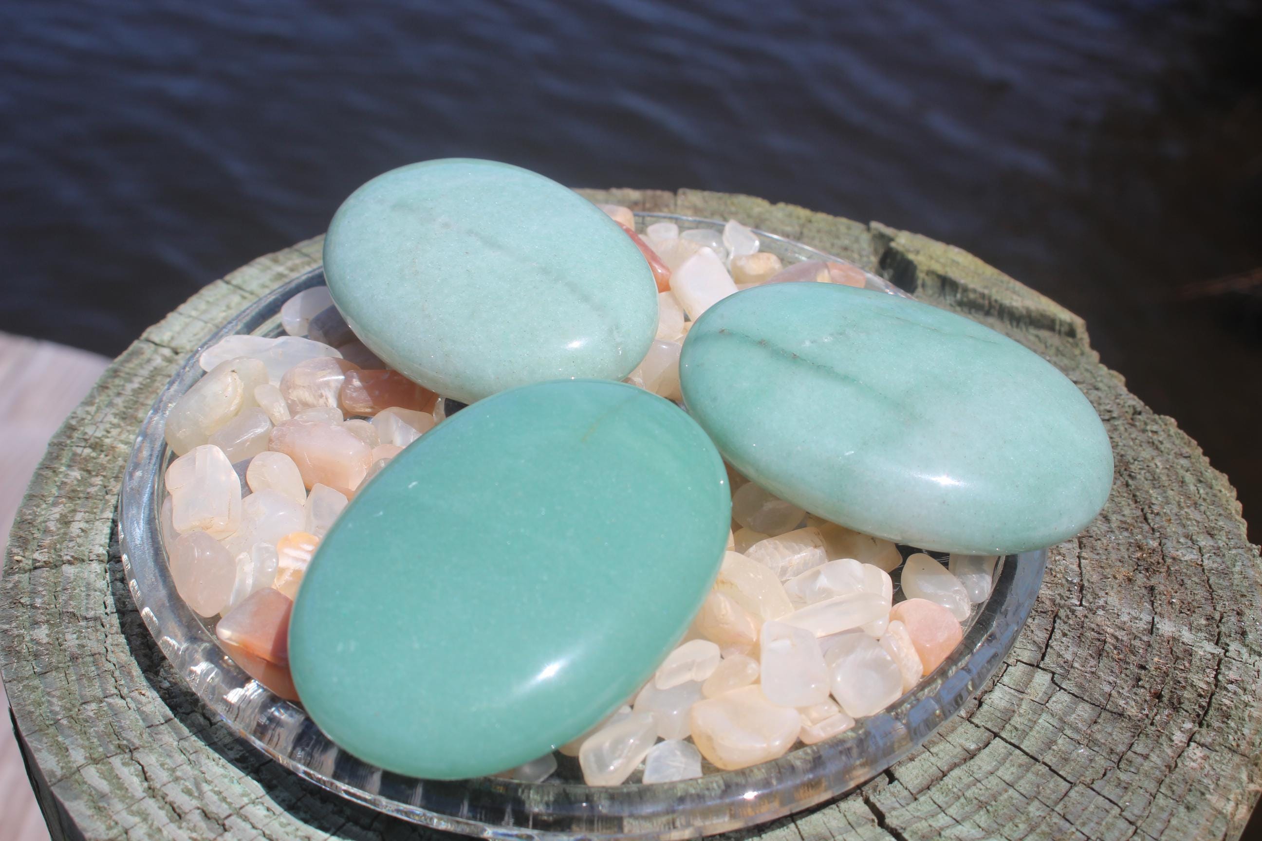 Crystal Prehnite Palm Stone, Worry Stone, Large Smooth Polished Gemstone Specimen. Meditation, Altars, Crystal Grids.