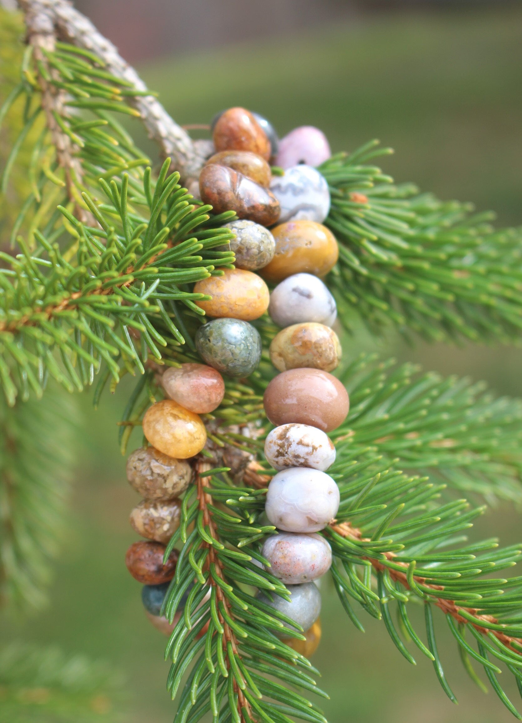 Handmade Ocean Jasper Stretch Bracelet, Fits Most Wrists, Polished Crystal Gemstone, Natural Earth Toned Colors, Chakra Yoga Jewelry.
