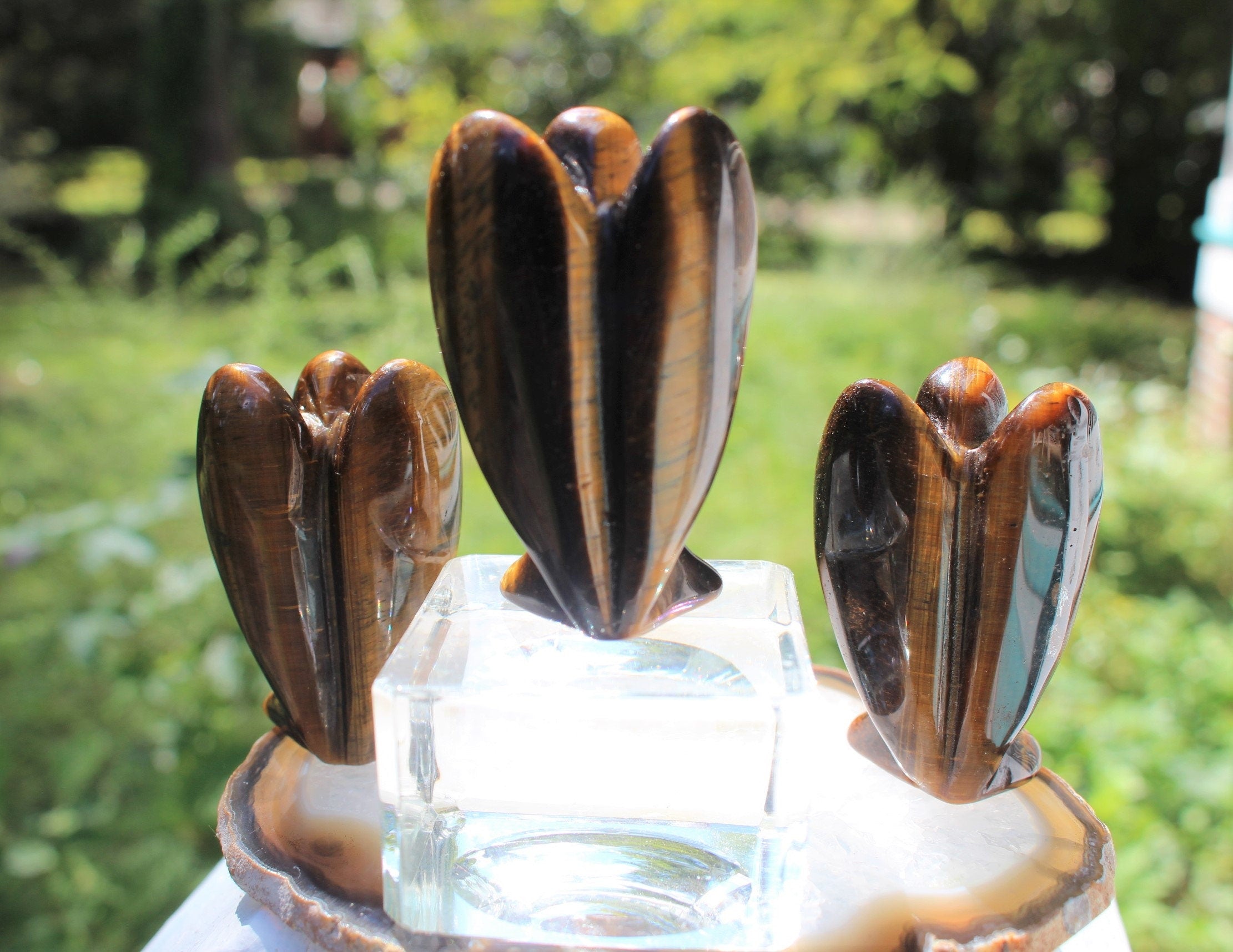 Tigers Eye Guardian Angel, Polished Crystal Figurine, Pocket Stone Totem, Protection Gemstone. Keepsake Memento, 2.0 inches tall.