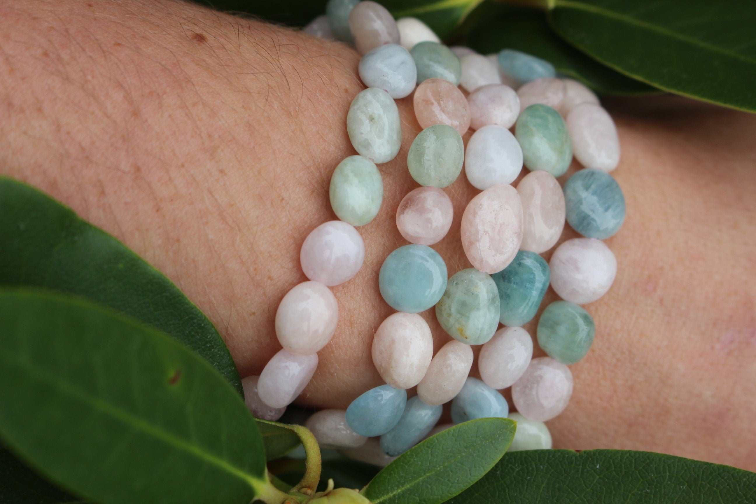 Handmade Morganite Stretch Bracelet, Fits Most Wrists, Crystal-Gemstone, Natural Pastel Colors, Chakra Healing Jewelry, Stocking Stuffer