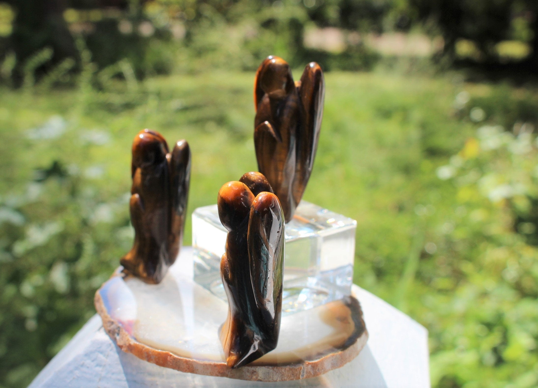 Tigers Eye Guardian Angel, Polished Crystal Figurine, Pocket Stone Totem, Protection Gemstone. Keepsake Memento, 2.0 inches tall.