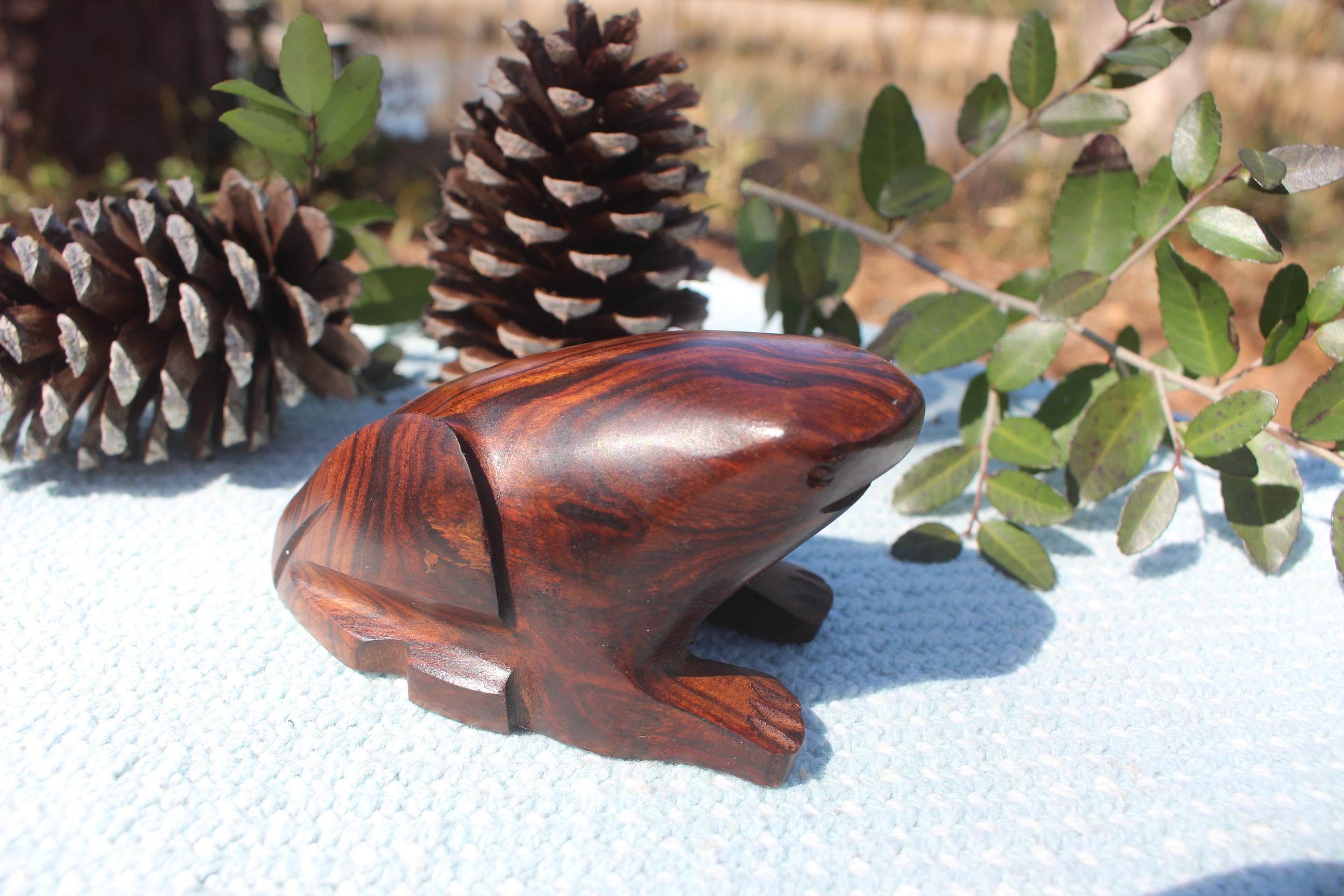 Large Rustic Hand Carved Wood Frogs, Woodland Animal Turtle Figurine, Totem Animal for Altars- Home Décor.