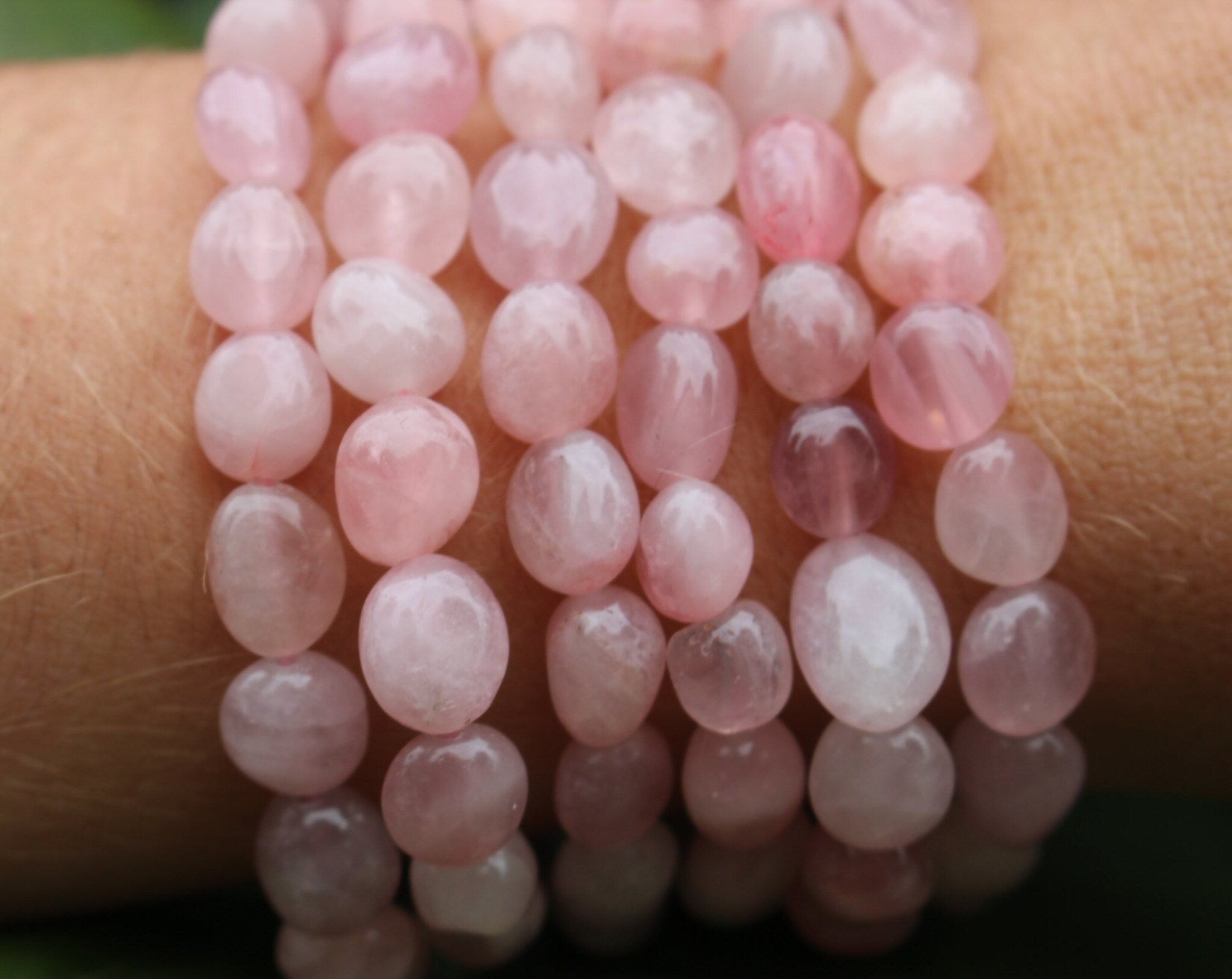 Minimalist Rose Quartz Beaded Bracelet, Polished Gemstone Stretchy Bracelet, Natural Pink Color, Chakra Crystal Jewelry, Fits most wrists.