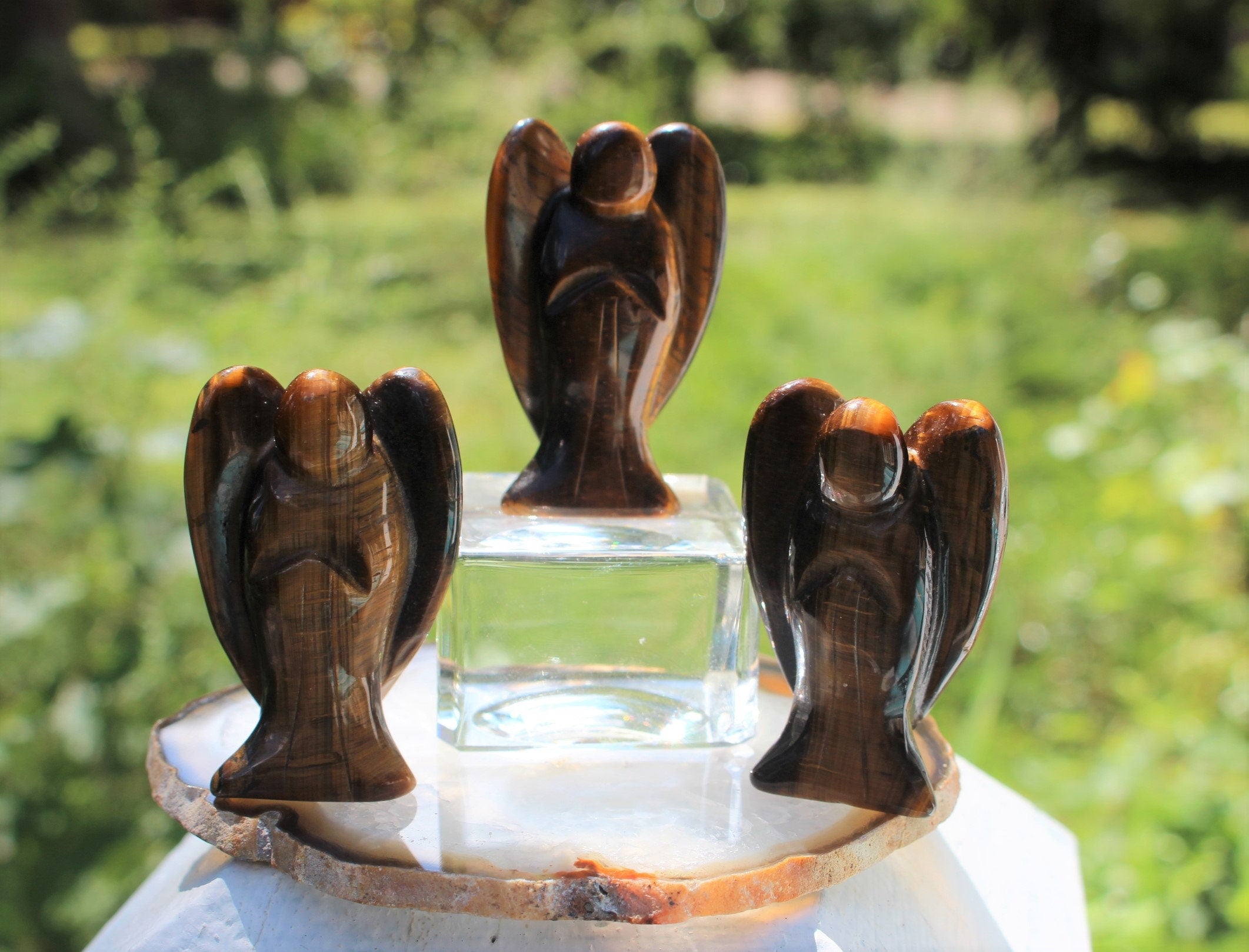 Tigers Eye Guardian Angel, Polished Crystal Figurine, Pocket Stone Totem, Protection Gemstone. Keepsake Memento, 2.0 inches tall.