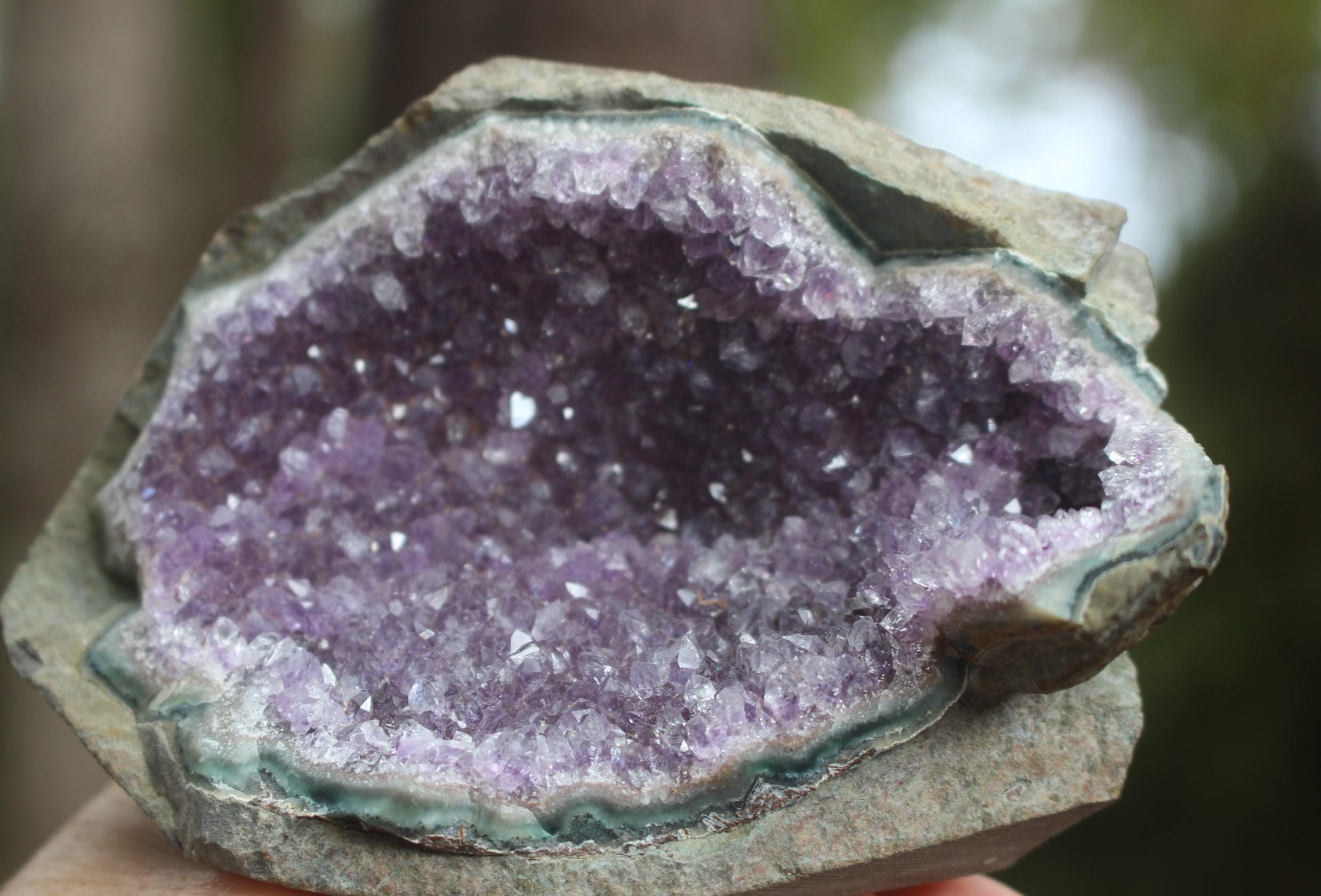 Amethyst Geode Crystal Gemstone, Purple Specimen, for Boho Décor. Yoga-Meditation Space.
