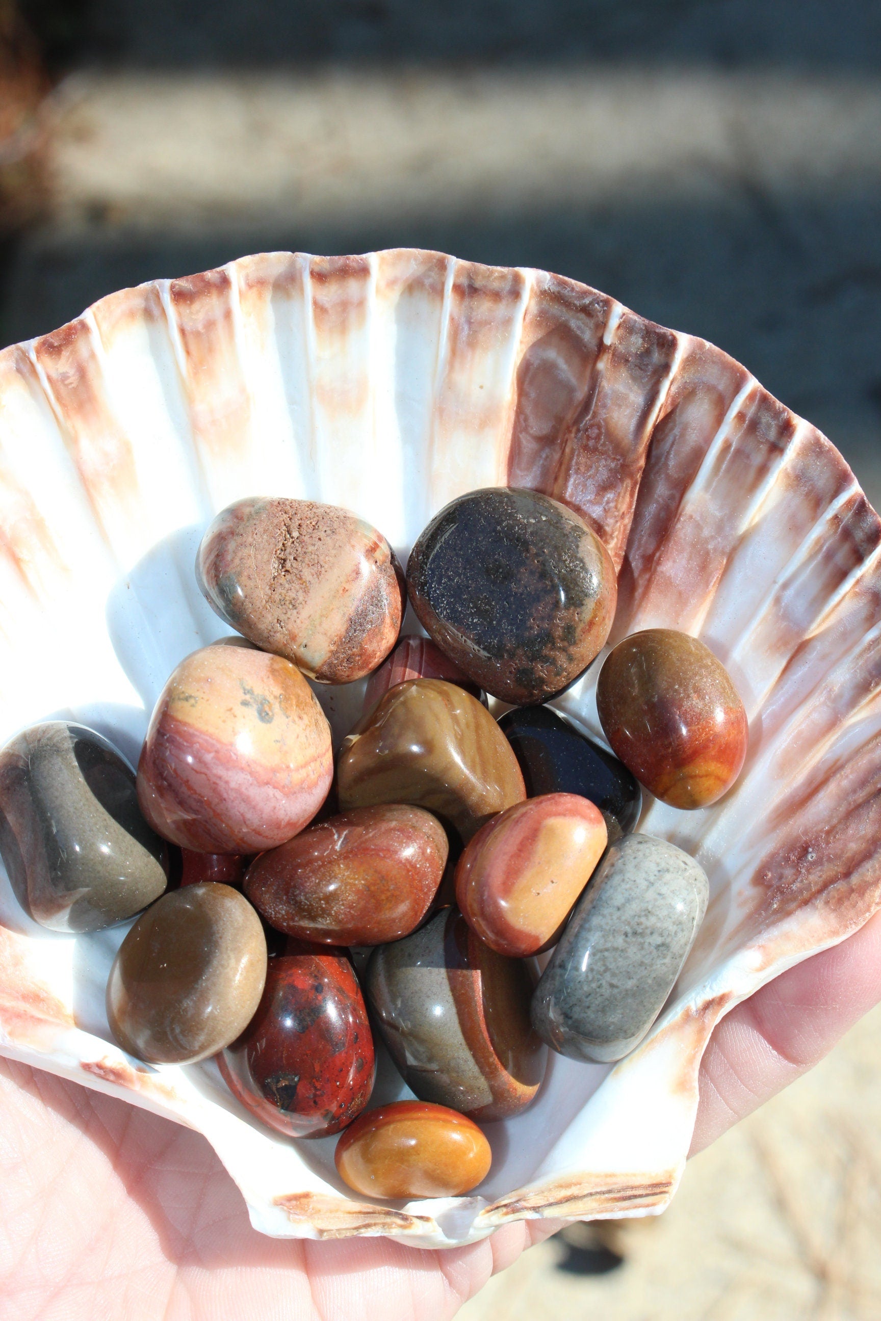 Polychrome Jasper Tumbled Gemstone Nuggets, Four Madagascar Pebbles.