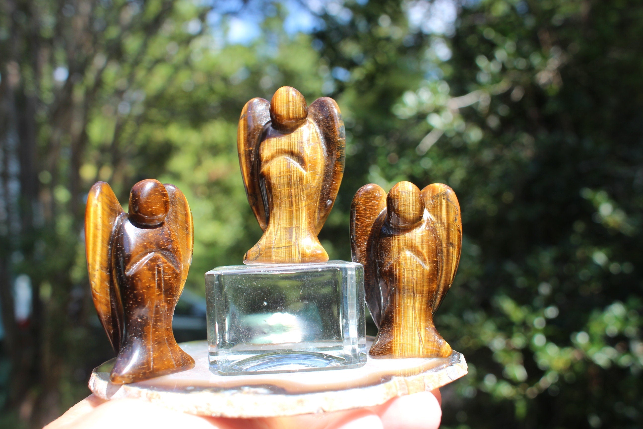 Tigers Eye Guardian Angel, Polished Crystal Figurine, Pocket Stone Totem, Protection Gemstone. Keepsake Memento, 2.0 inches tall.