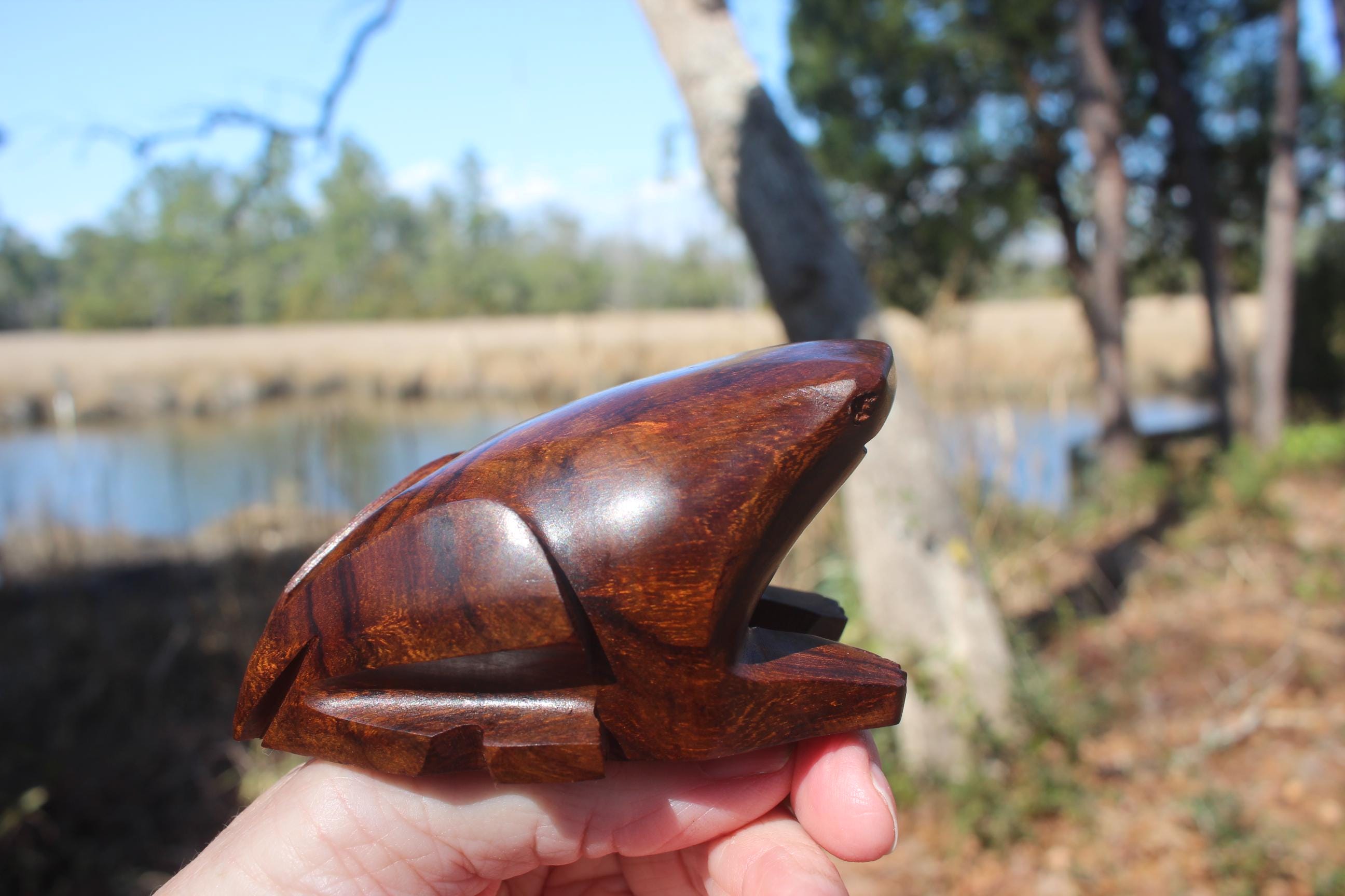 Large Rustic Hand Carved Wood Frogs, Woodland Animal Turtle Figurine, Totem Animal for Altars- Home Décor.