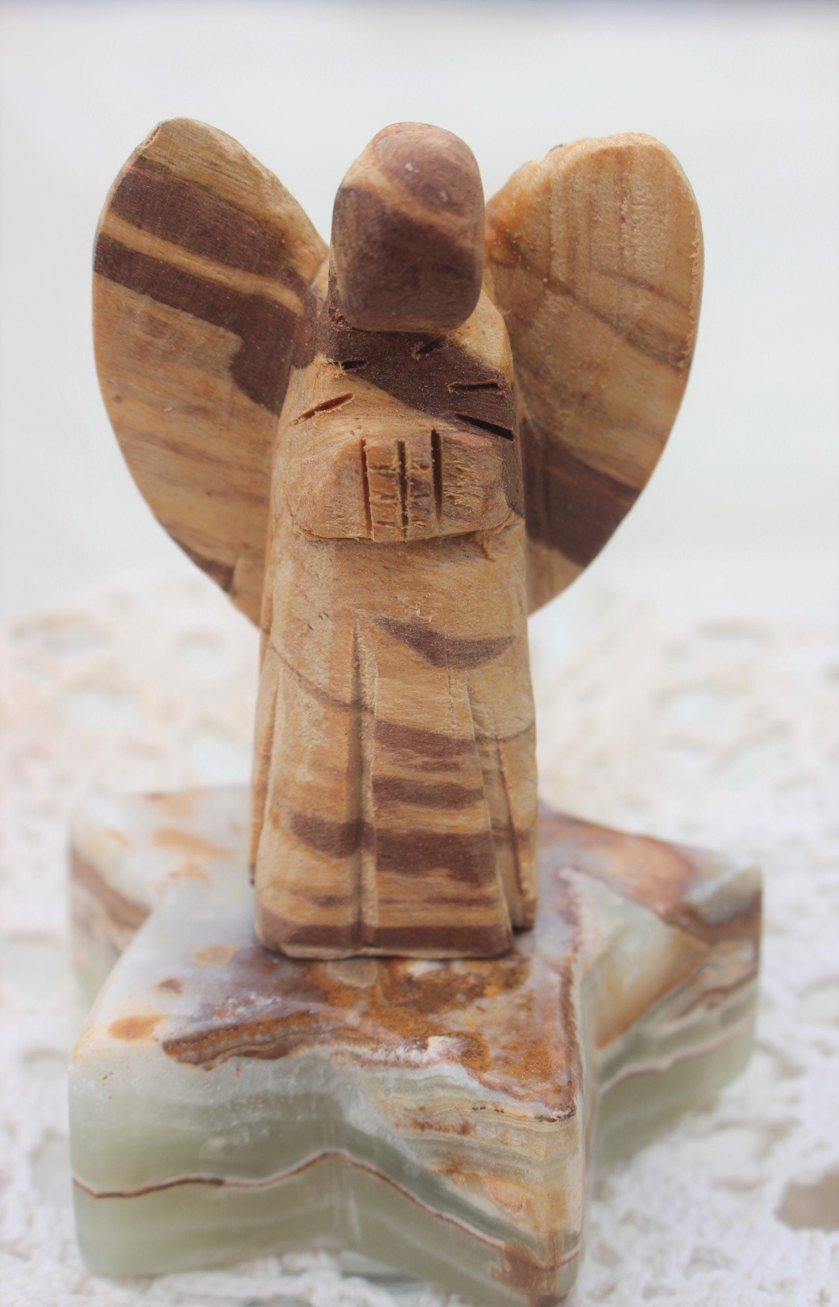 Hand Carved Two In. Wooden Angel from Palo Santo Wood, Natural Aroma-Sustainably Harvested. Holy-wood.