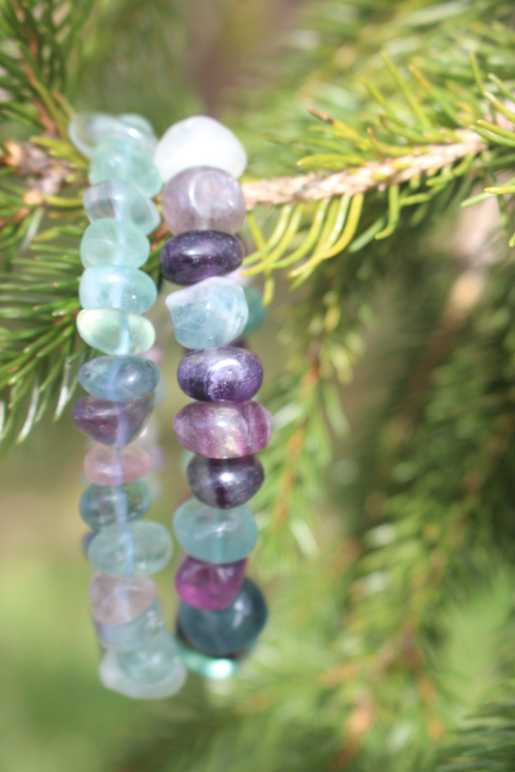 Rainbow Fluorite Chunky Stretch Bracelet, Fits Most Wrists, Natural Multicolored, Polished Gemstones. Chakra Jewelry.