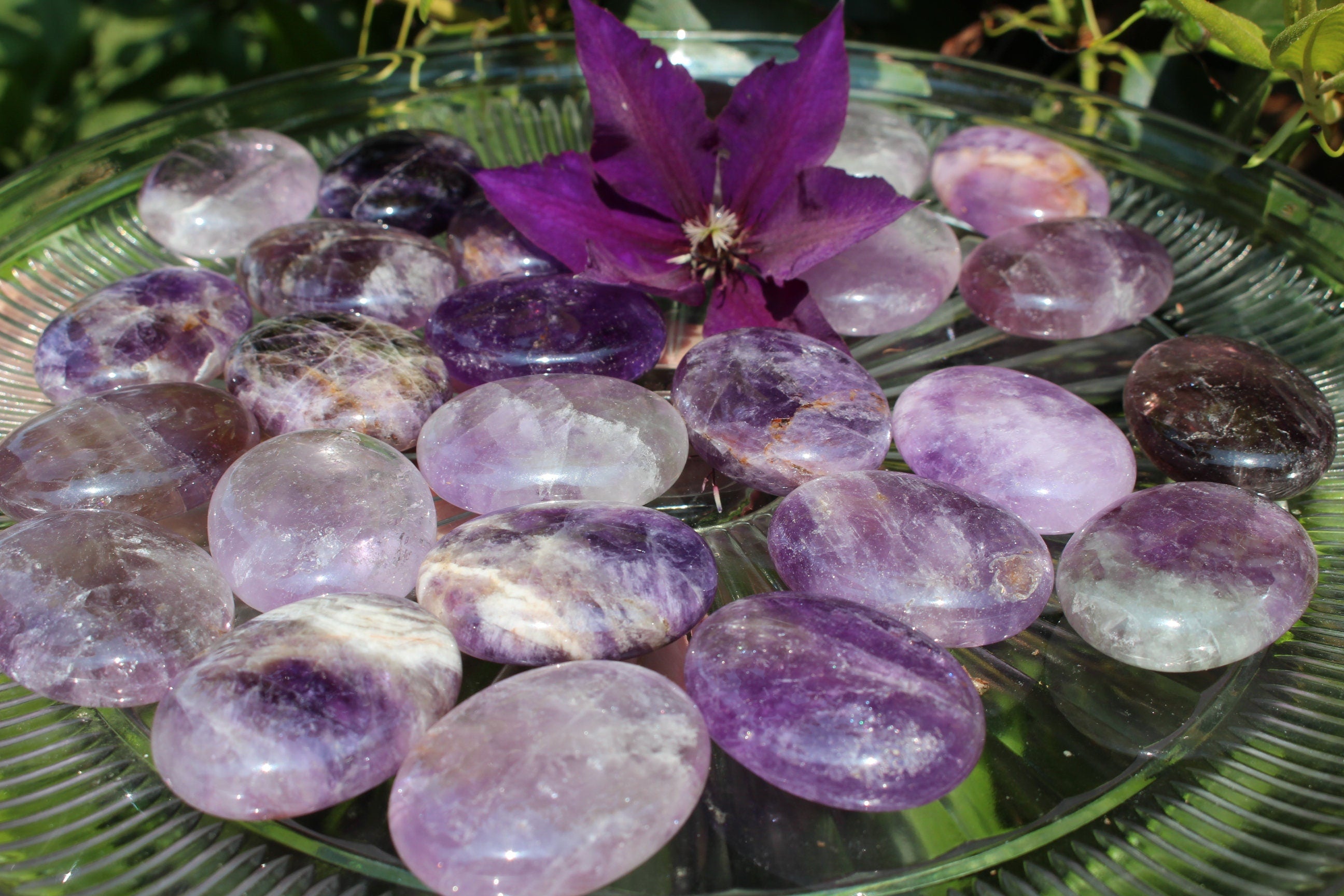 Amethyst Palm Stones, Polished Oval Worry  Stone, Crystal Grids.