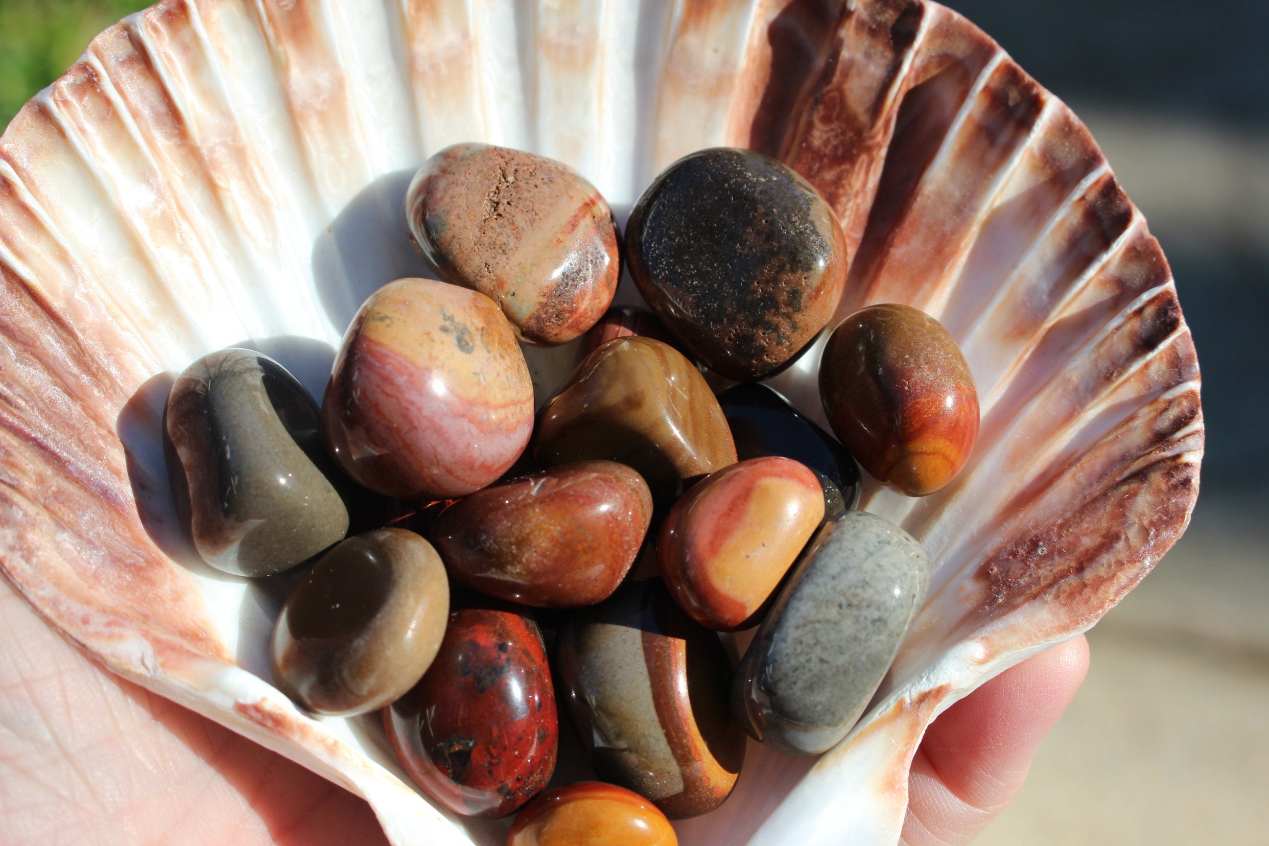 Polychrome Jasper Tumbled Gemstone Nuggets, Four Madagascar Pebbles.