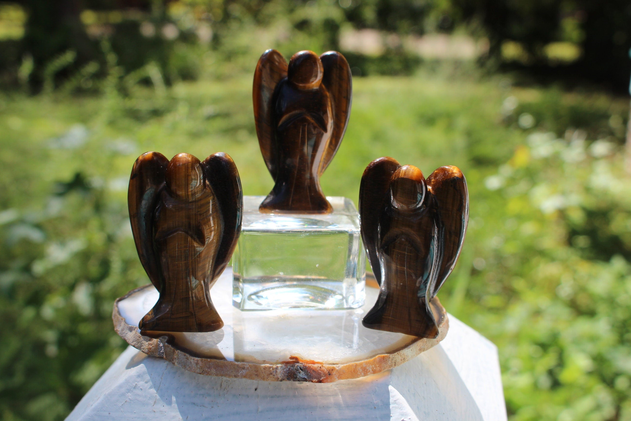 Tigers Eye Guardian Angel, Polished Crystal Figurine, Pocket Stone Totem, Protection Gemstone. Keepsake Memento, 2.0 inches tall.