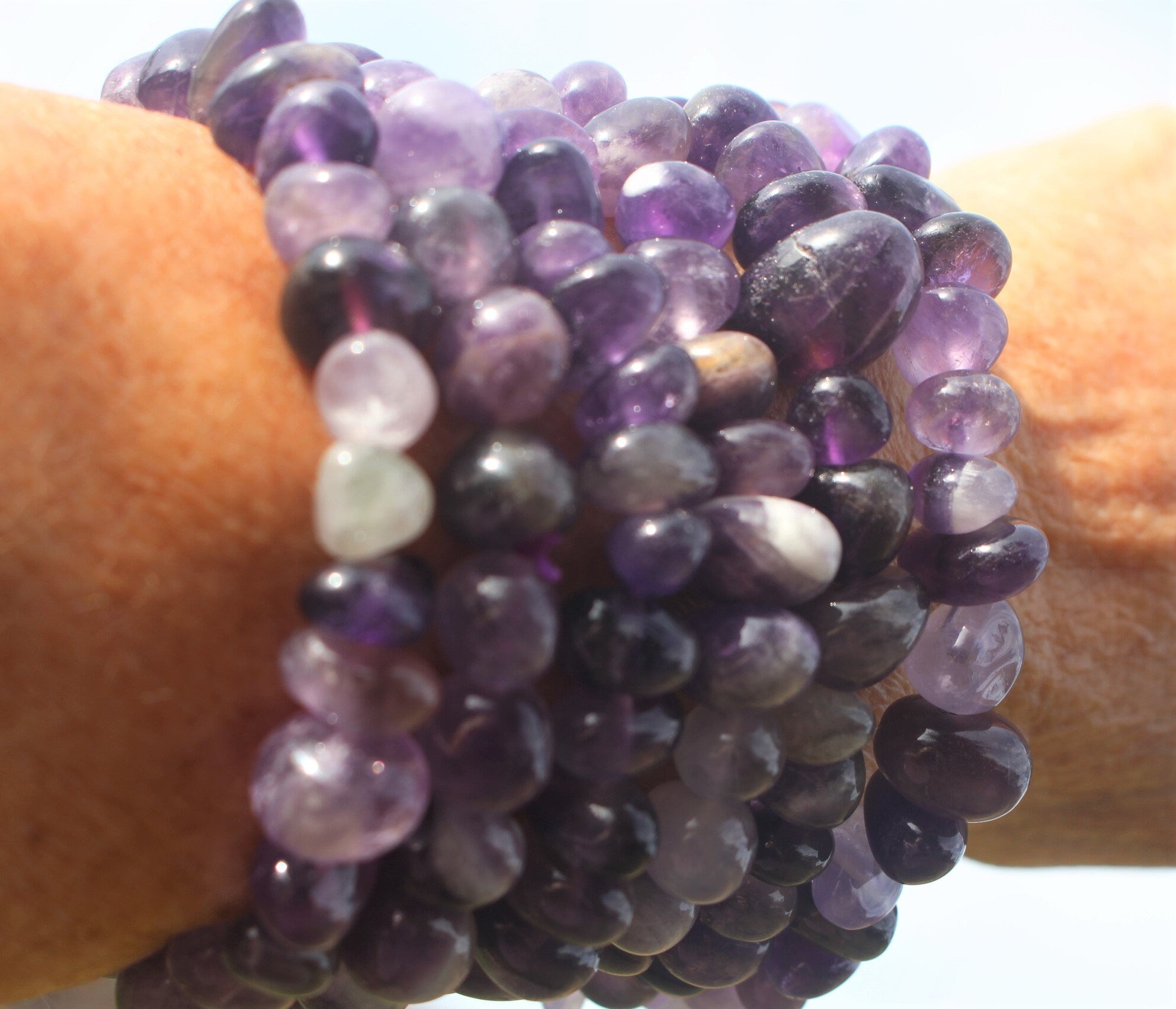Handmade Amethyst Chunky Stretch Bracelet, Fits Most Wrists, Crystal Gemstone, Deep Purple Color, Chakra Yoga Jewelry, Stocking Stuffer