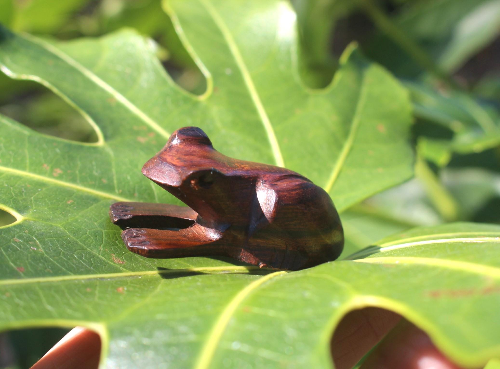Pair of Rustic Hand Carved Wood Frogs, Small Woodland Animal Figurine, Totem Animal for Altars- Home Décor Collectible.