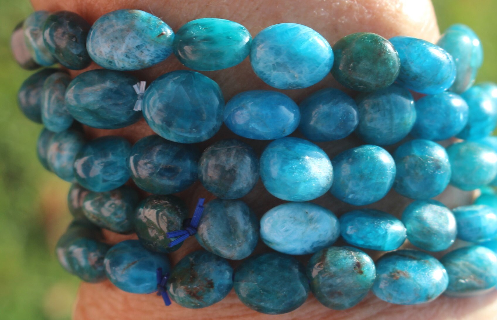 Beachy Blue Apatite Gemstone Stretch Bracelet, Fits Most Wrists, Polished Crystal, Natural Blue Turquoise Color, Chakra -Yoga-Jewelry