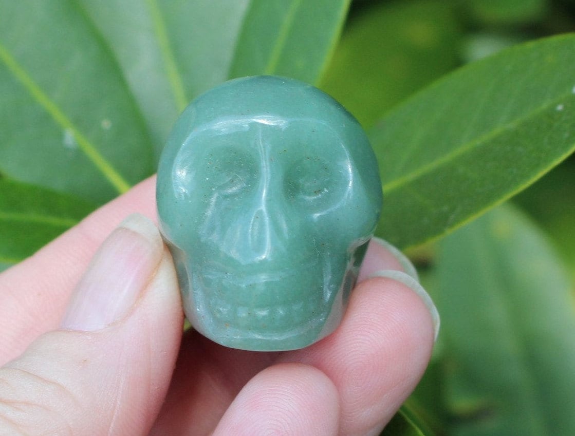 Green Aventurine Crystal Skull,  Medium Size, Realistic Details-for Altars, Ceremony, Halloween, Samhain, Decor.