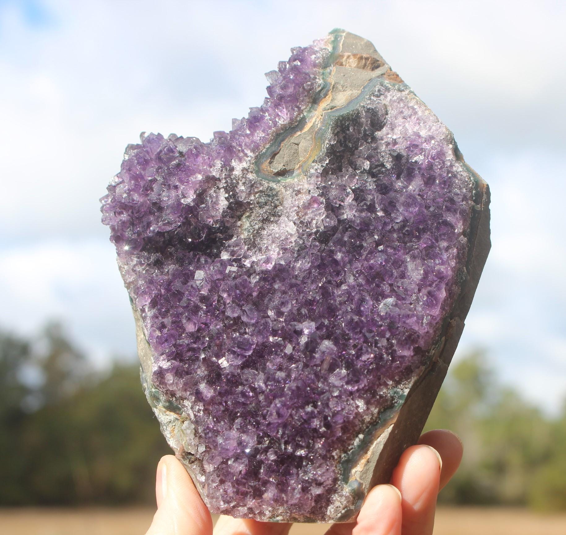 Amethyst Geode Crystal Gemstone Cluster, Sparkling Purple Specimen for Boho Crystal Home Décor, Yoga-Meditation Space.