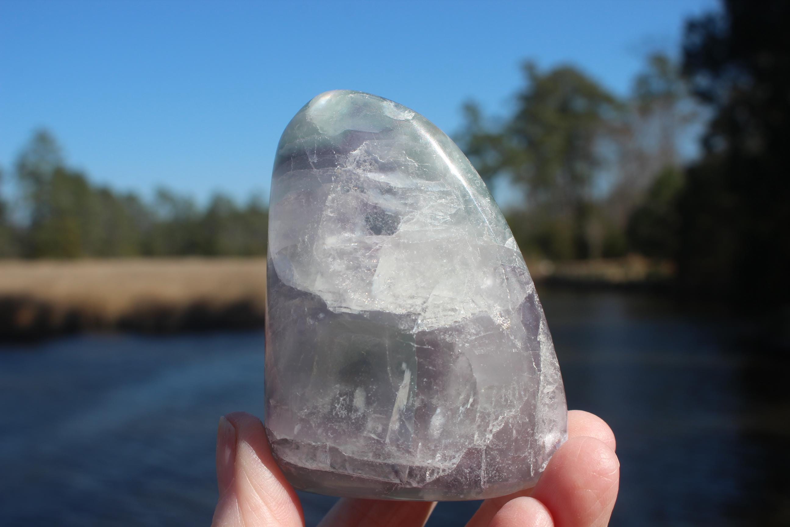 Large Free Form Fluorite Crystal Rock Specimen, Polished Fluorite Gemstone,  Purple Green Translucent Gem. Great Buy!