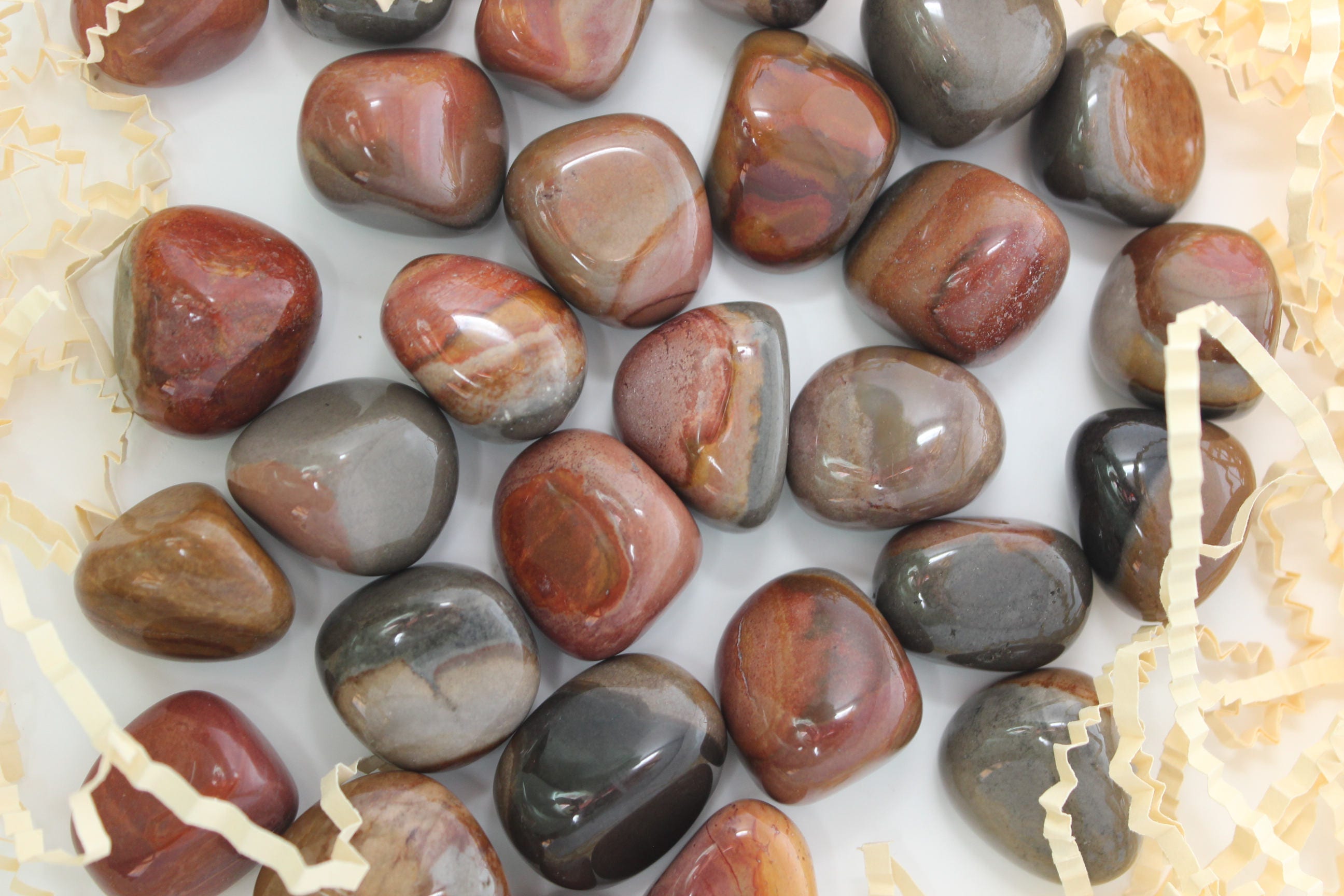 Polychrome Jasper Tumbled Gemstone Nuggets, Four Madagascar Pebbles.
