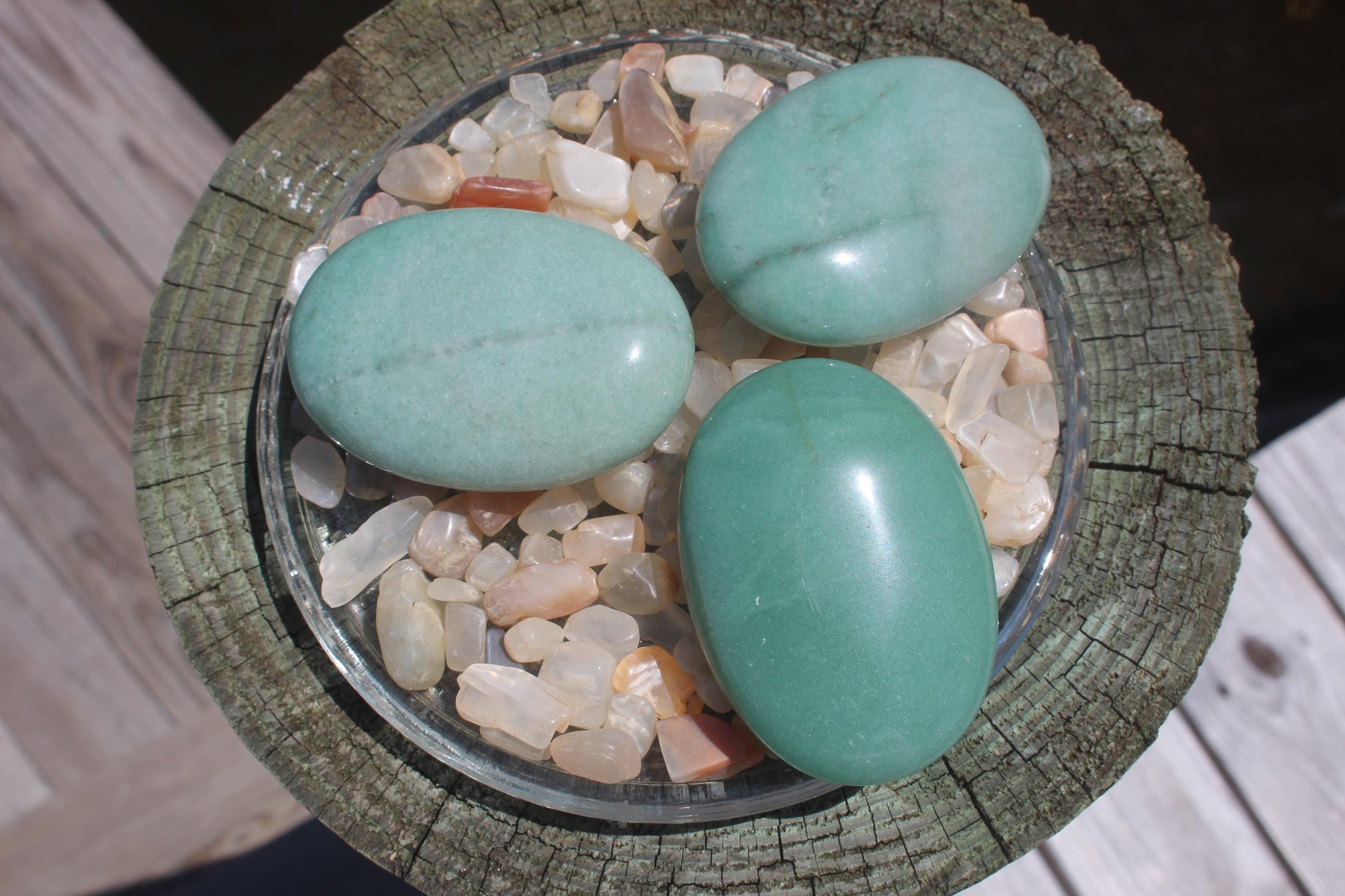 Crystal Prehnite Palm Stone, Worry Stone, Large Smooth Polished Gemstone Specimen. Meditation, Altars, Crystal Grids.