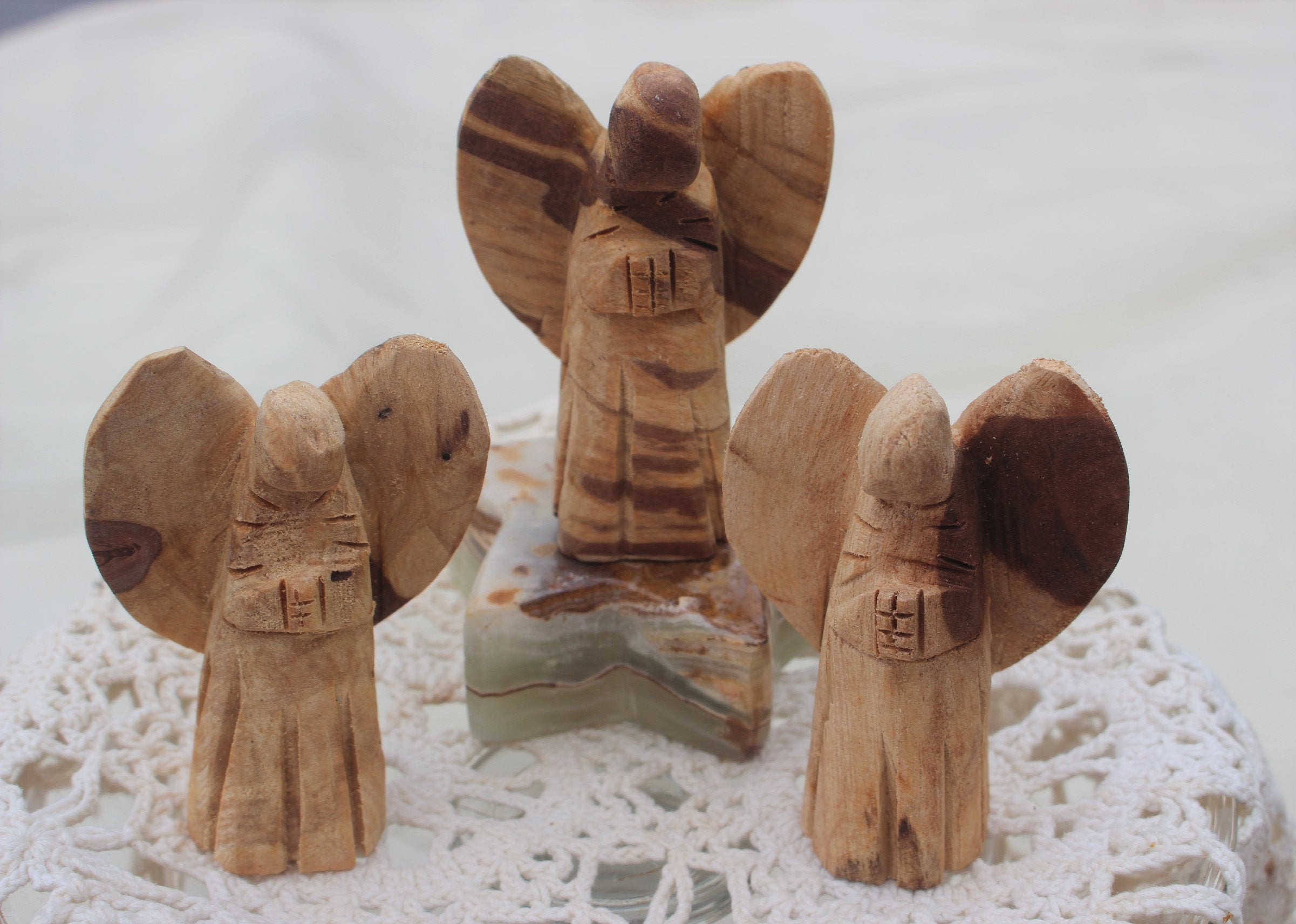 Hand Carved Two In. Wooden Angel from Palo Santo Wood, Natural Aroma-Sustainably Harvested. Holy-wood.