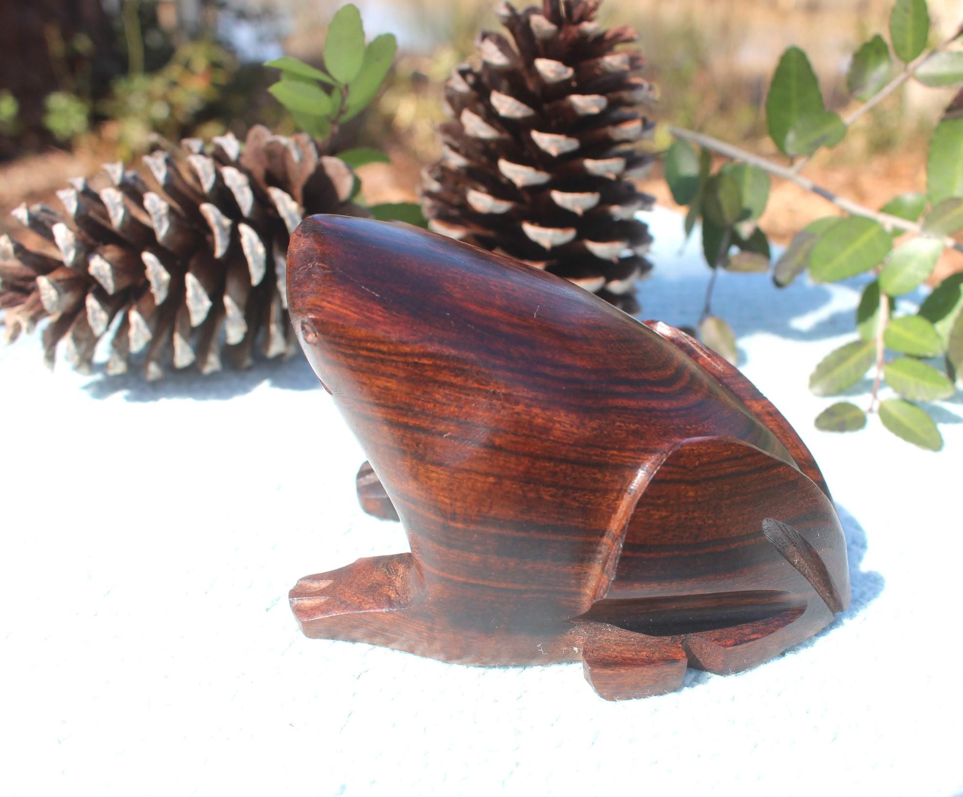 Large Rustic Hand Carved Wood Frogs, Woodland Animal Turtle Figurine, Totem Animal for Altars- Home Décor.
