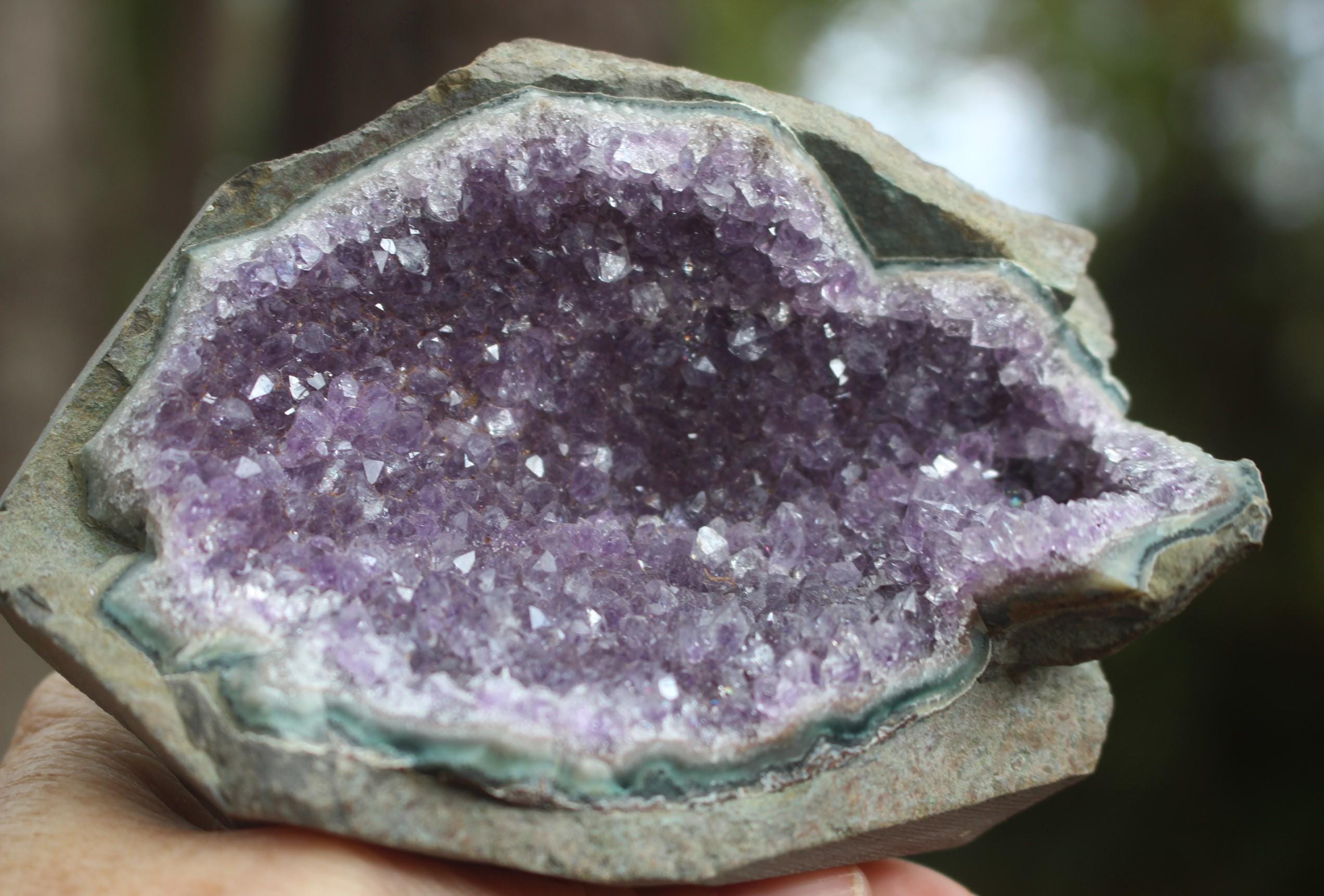 Amethyst Geode Crystal Gemstone, Purple Specimen, for Boho Décor. Yoga-Meditation Space.
