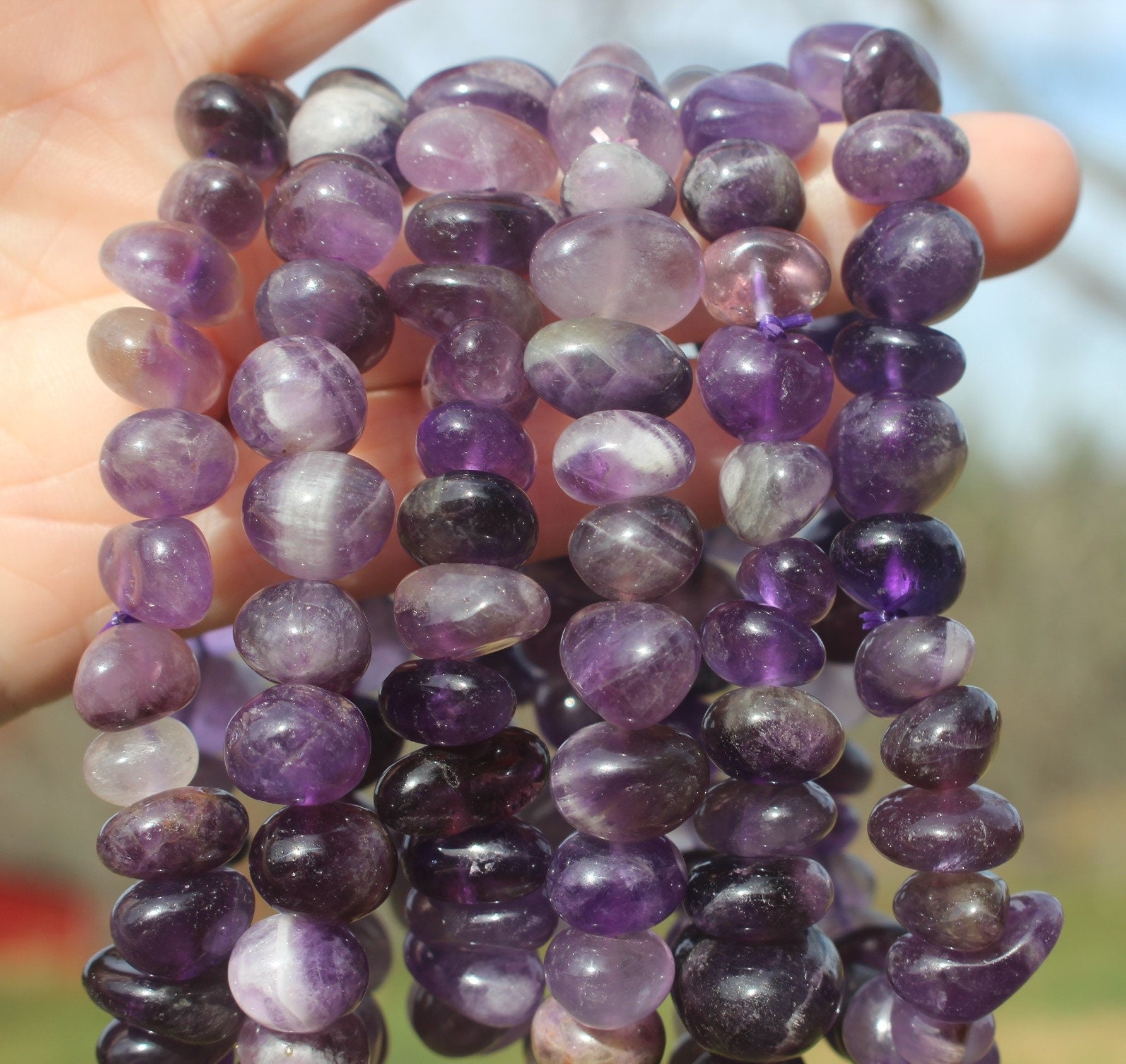 Handmade Amethyst Chunky Stretch Bracelet, Fits Most Wrists, Crystal Gemstone, Deep Purple Color, Chakra Yoga Jewelry, Stocking Stuffer