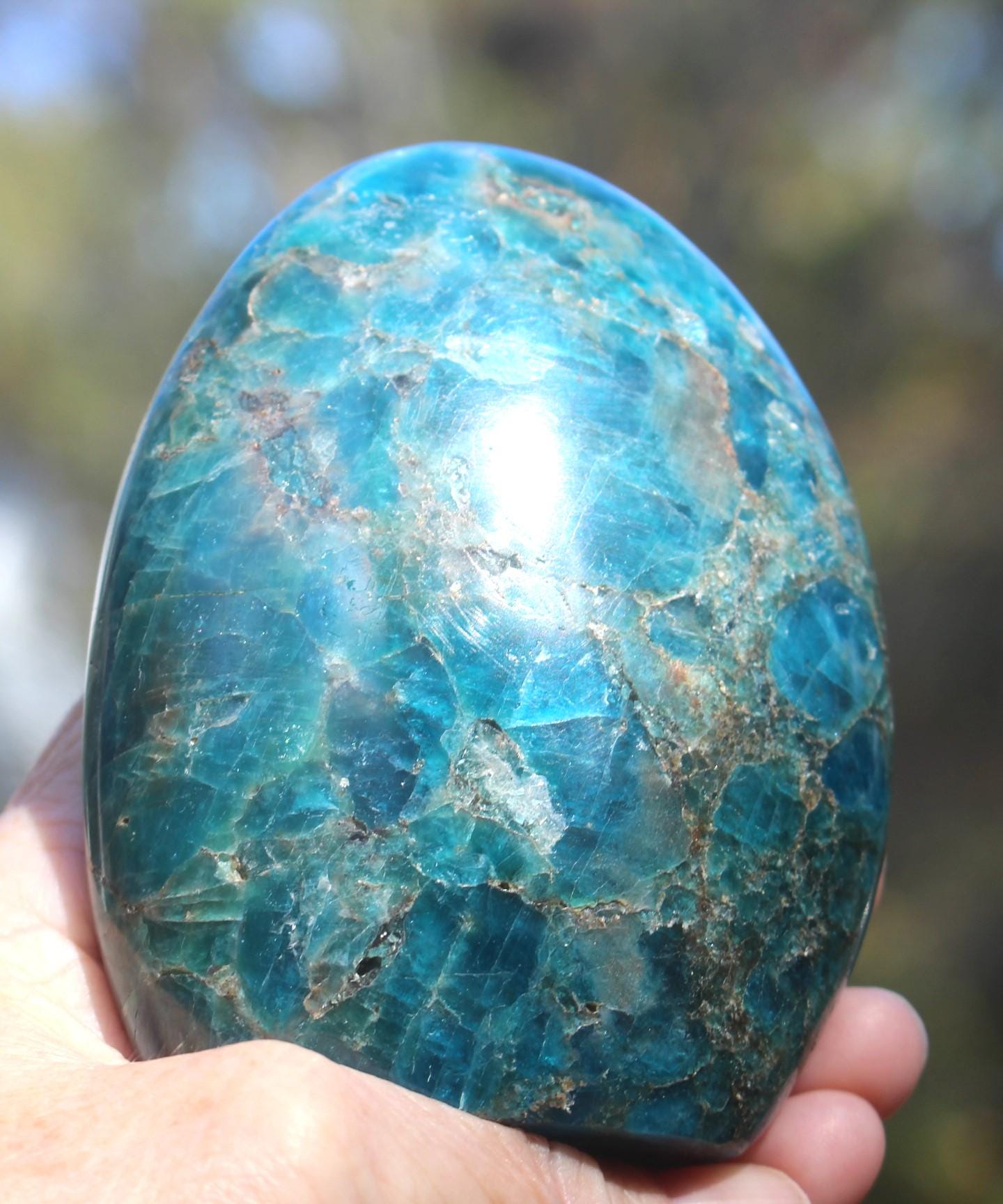 Blue Apatite Tower Obelisk, Polished Gemstone Specimen, Self Standing Crystal.